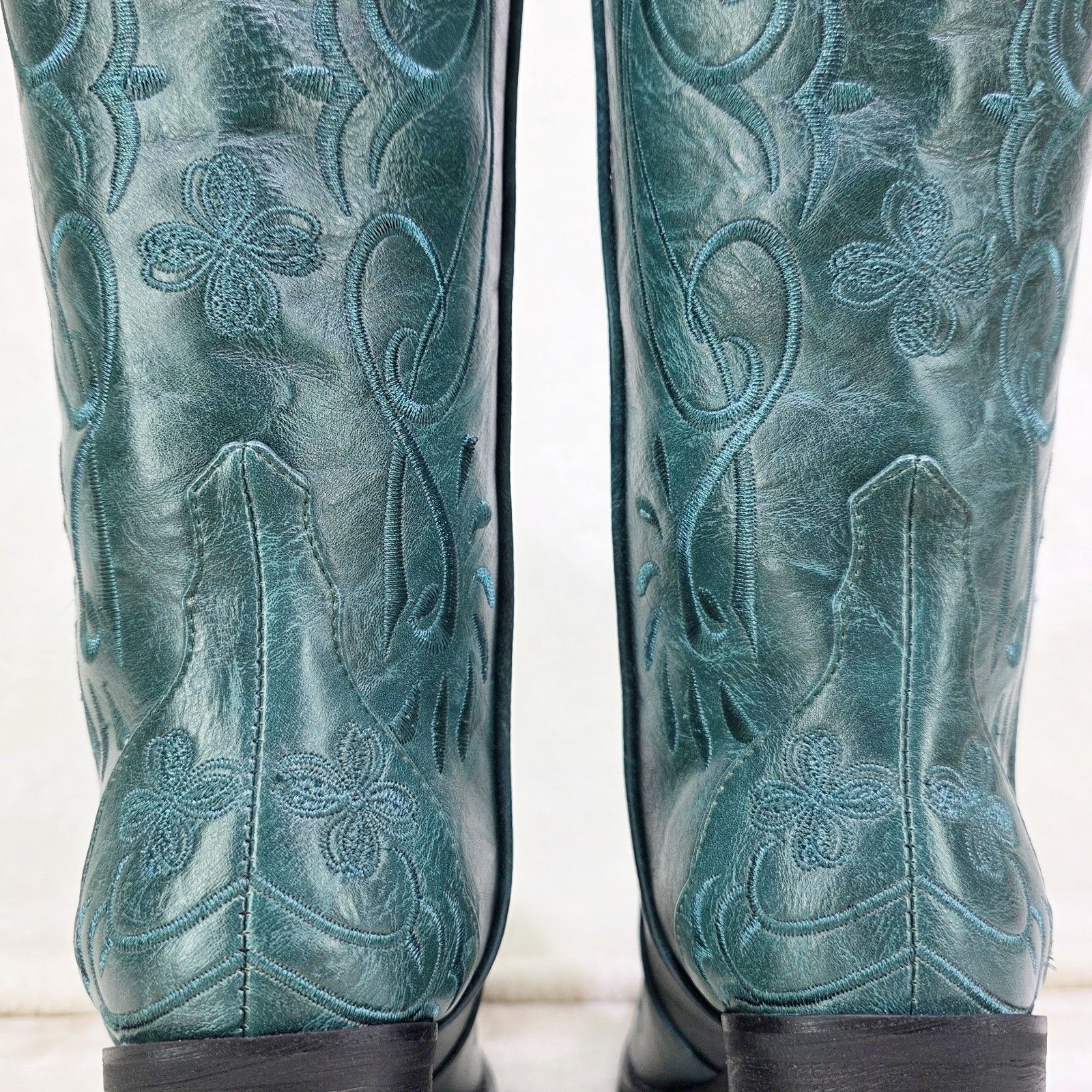 Other Loretta Embroidery Country Western Cowgirl Knee Boots Teal G Size US 7.5 / IT 37.5 - 5 Thumbnail