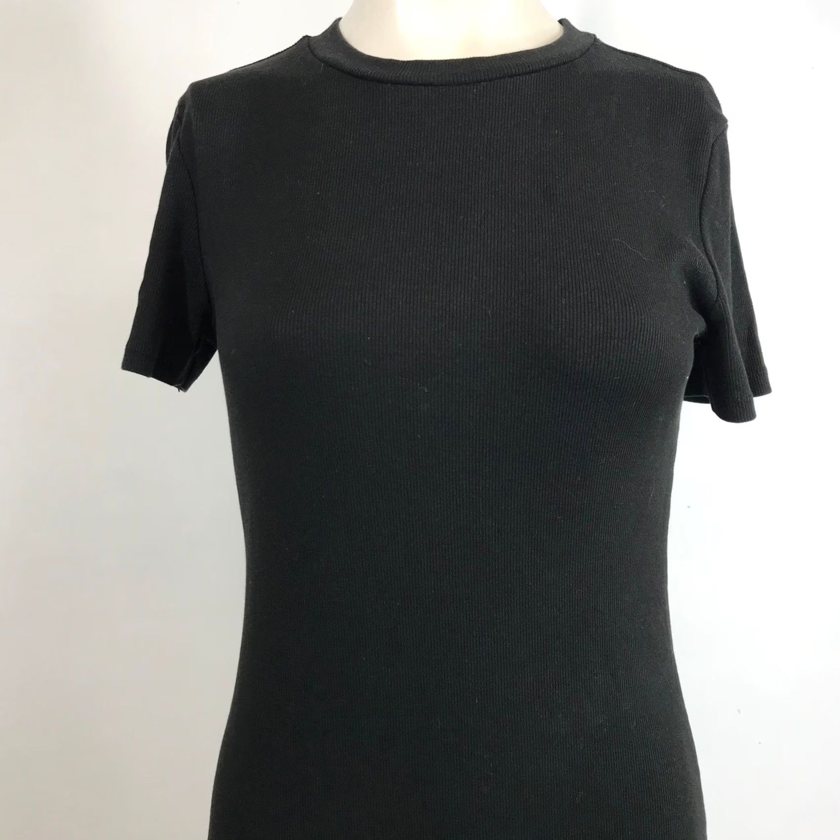 Zara ZARA Ribbed Knit Short Sleeve Midi Dress Black Size L Size 36" / US 14 / IT 50 - 2 Thumbnail