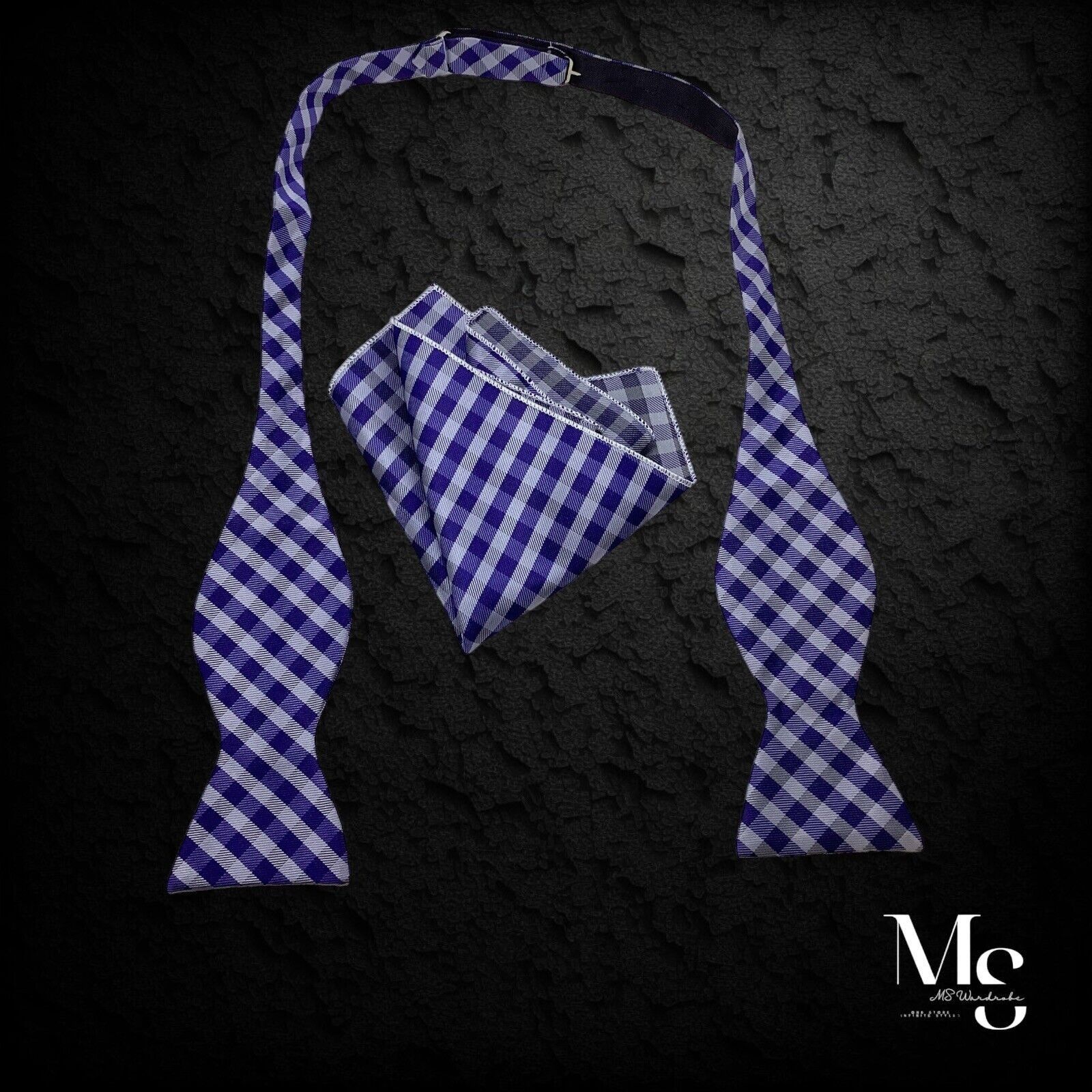 Other AMAZING Blue Plaid &Cheks Set Adjustable Self Bow Tie Tie & Size ONE SIZE - 2 Thumbnail