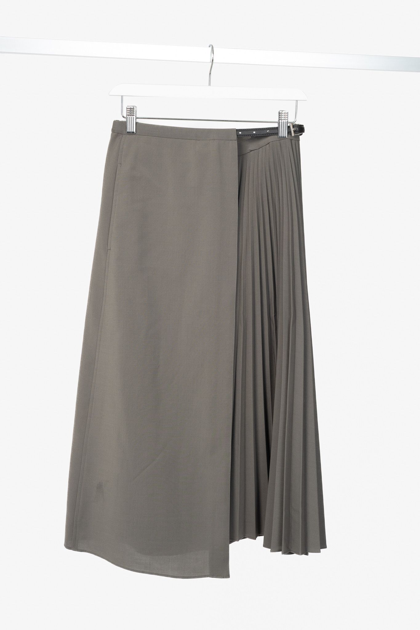 Tibi Tibi Dark Stone Tropical Wool Pleated Leather Wrap Skirt Size 25" / US 0 / IT 36 - 1 Thumbnail