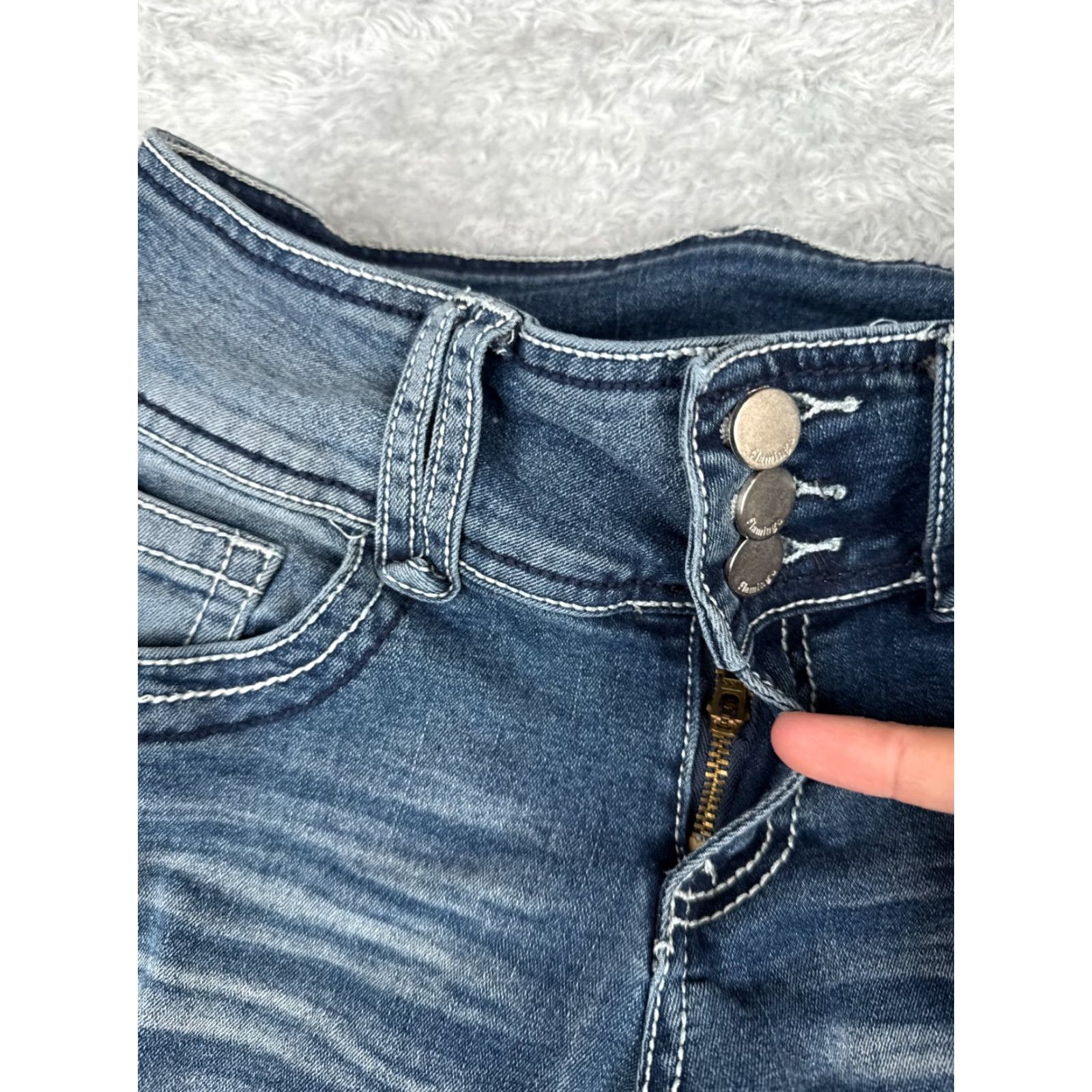 Vintage Flamingo Jeans Women Blue Denim Distressed Flared Cotton Blend 25x31 Size 42" / US 20 - 5 Thumbnail