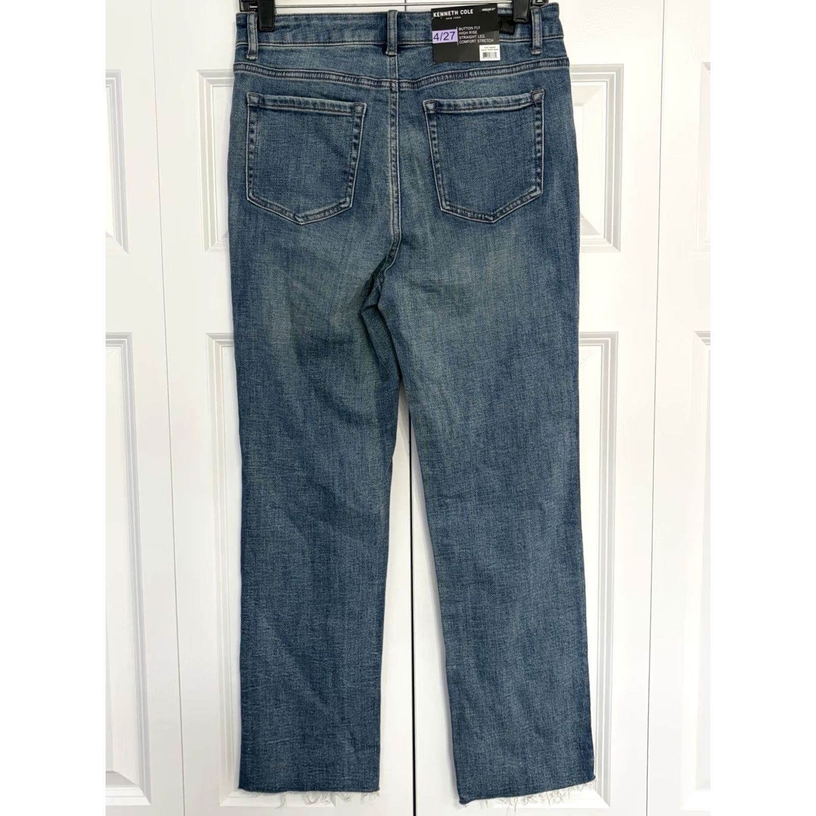 Kenneth Cole Kenneth Cole Jeans Womens Blue Button Fly Mid Rise Raw Hem Straight size 6/27 Size 28" / US 6 / IT 42 - 2 Thumbnail