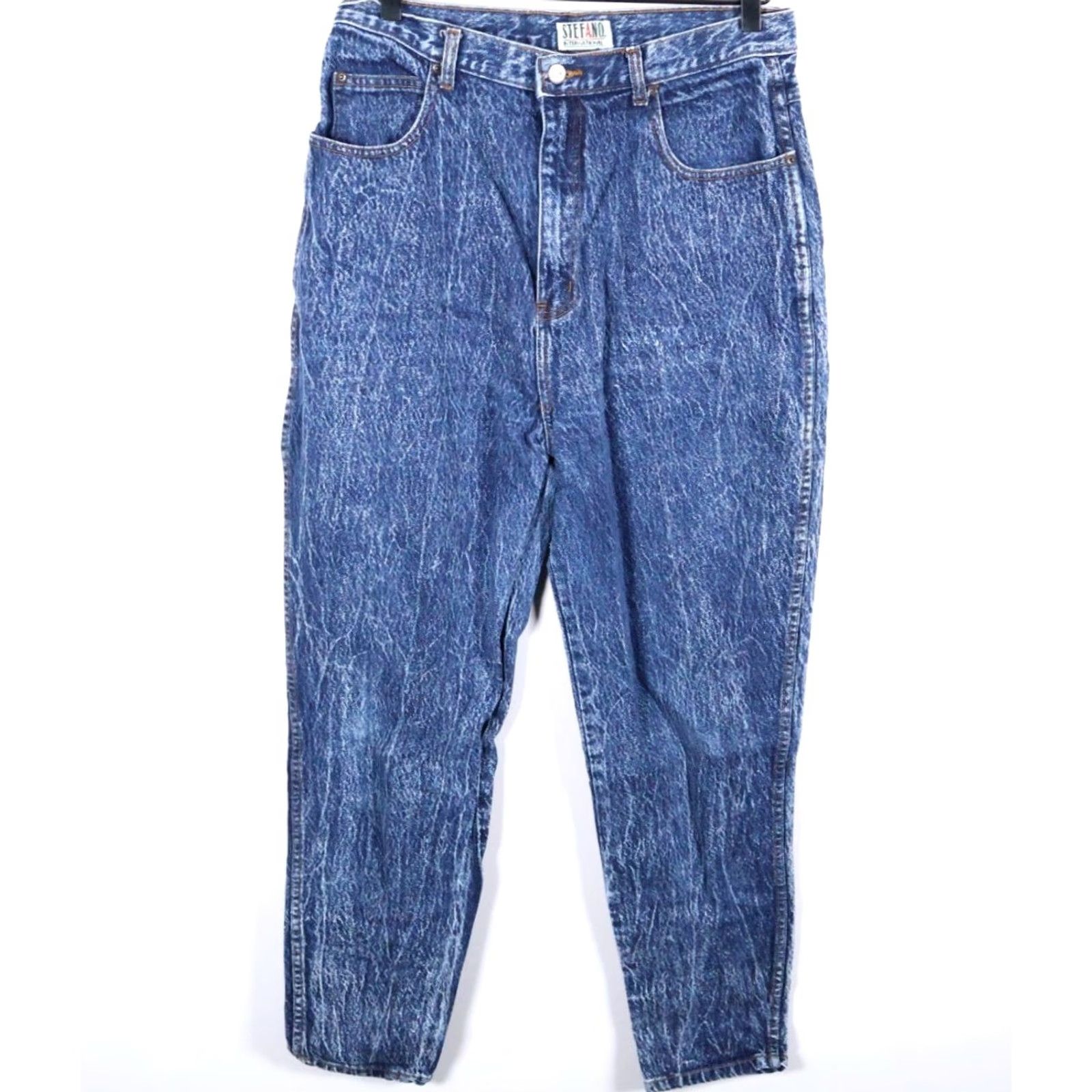 Vintage VINTAGE Stefano Women's 90s High Waisted Mom Jeans 16 Blue Acid Wash 30x29 Denim Jeans Women Size 38" / US 16 / IT 52 - 2 Thumbnail