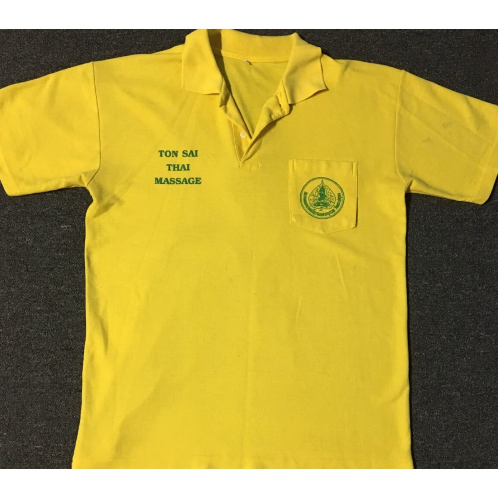 Vintage VINTAGE Ton Sai Thai Massage Faded Polo Shirt M Grunge Biker Therapist 90s USA Shirt Mens Yellow 90s 80s Classic Rockabilly USA Size US M / EU 48-50 / 2 - 2 Thumbnail