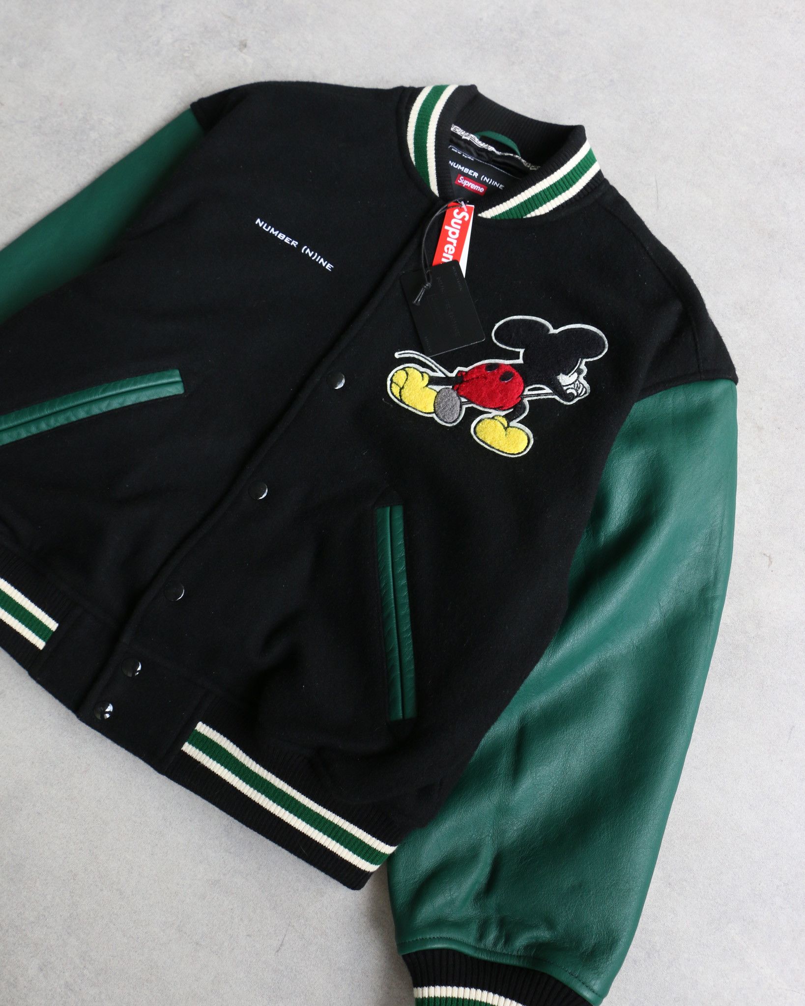 Number (N)ine × Supreme Supreme Number (N)ine Mickey Varsity Jacket Black Size US S / EU 44-46 / 1 - 2 Thumbnail
