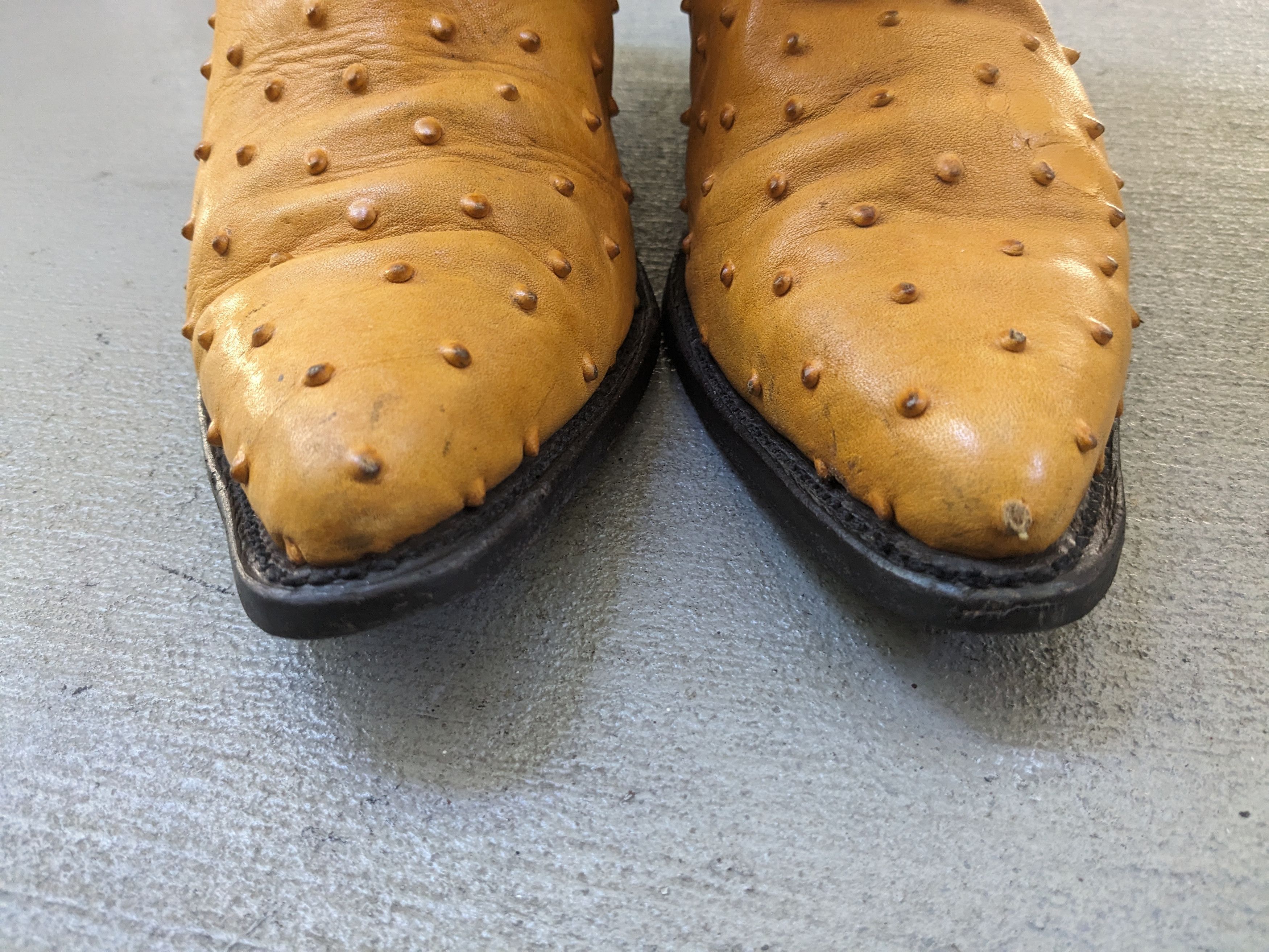 Vintage Ostrich Cowboy Boots Yellow 8.5 EE Wide Embossed Leather Size US 8.5 / EU 41-42 - 2 Thumbnail