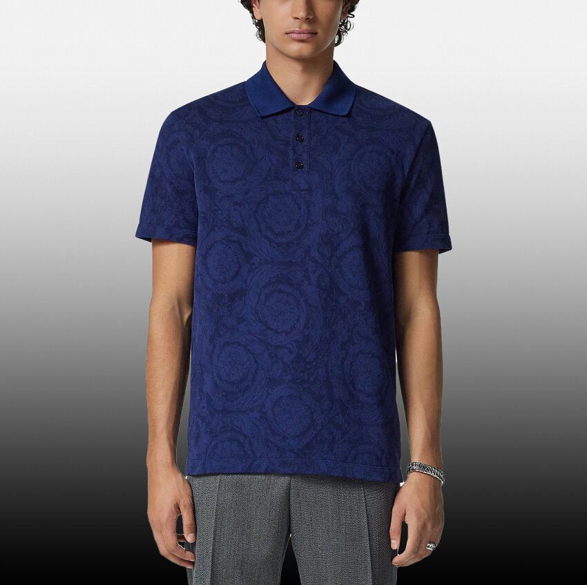 Designer × The Unbranded Brand Navy Barocco Polo Shirt – Ornate Luxury Pattern Polo Size US M / EU 48-50 / 2 - 2 Thumbnail