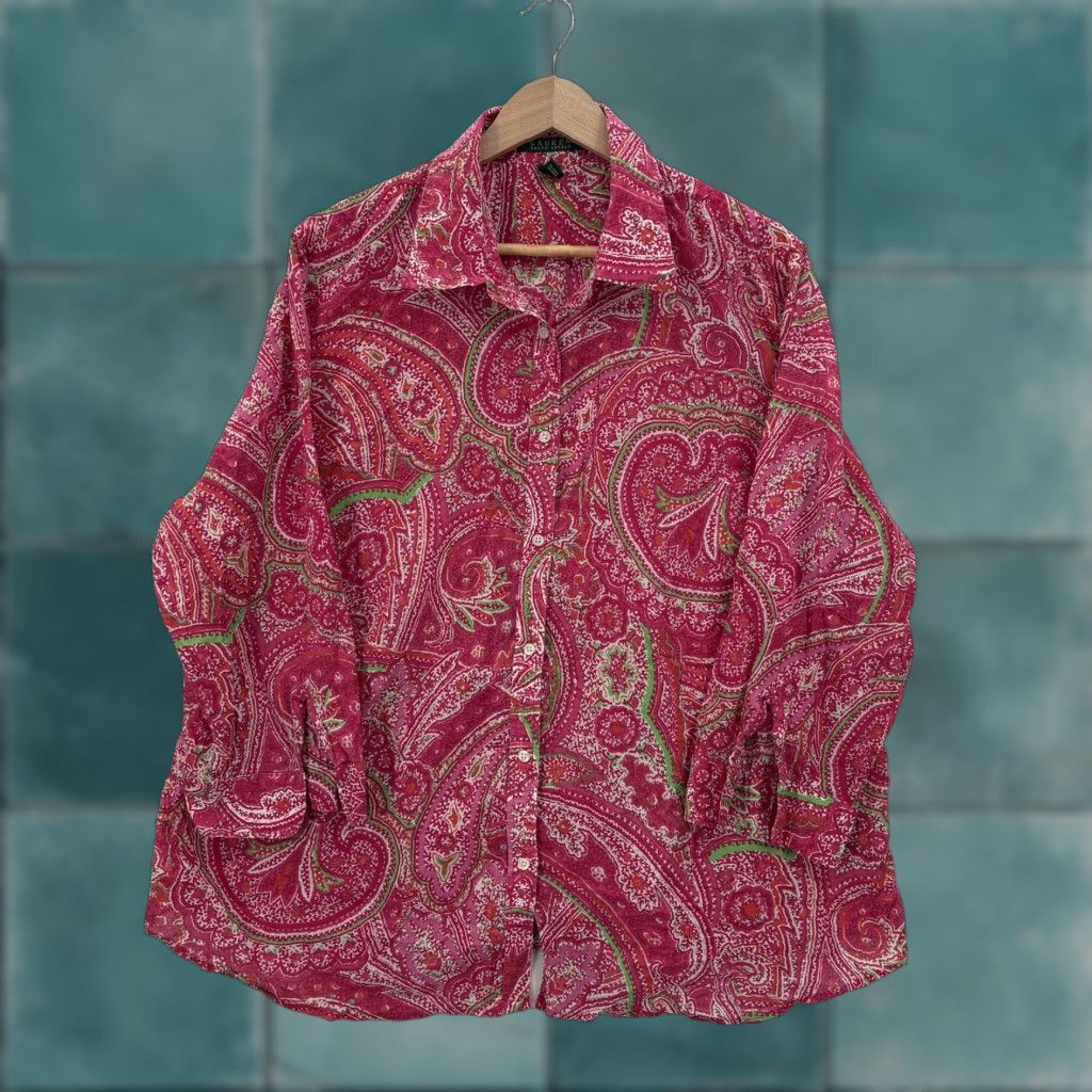 Ralph Lauren Lauren Ralph Lauren Button-Up Shirt Womens 2X Pink Paisley Tunic Top 3/4 Sleeve Size XXL / US 16-18 / IT 52-54 - 1 Thumbnail