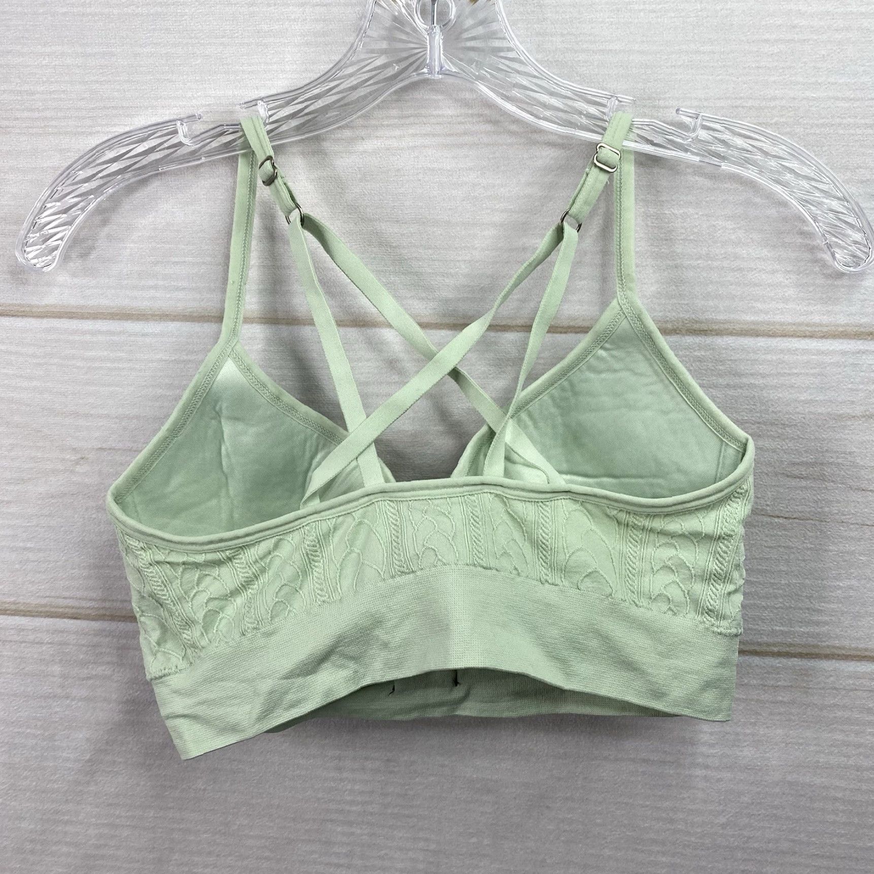 Lucky Brand Lucky Brand Bralette Shirt Women M Seamless Wireless Crisscross Back Textured Sage Green Size ONE SIZE - 5 Thumbnail