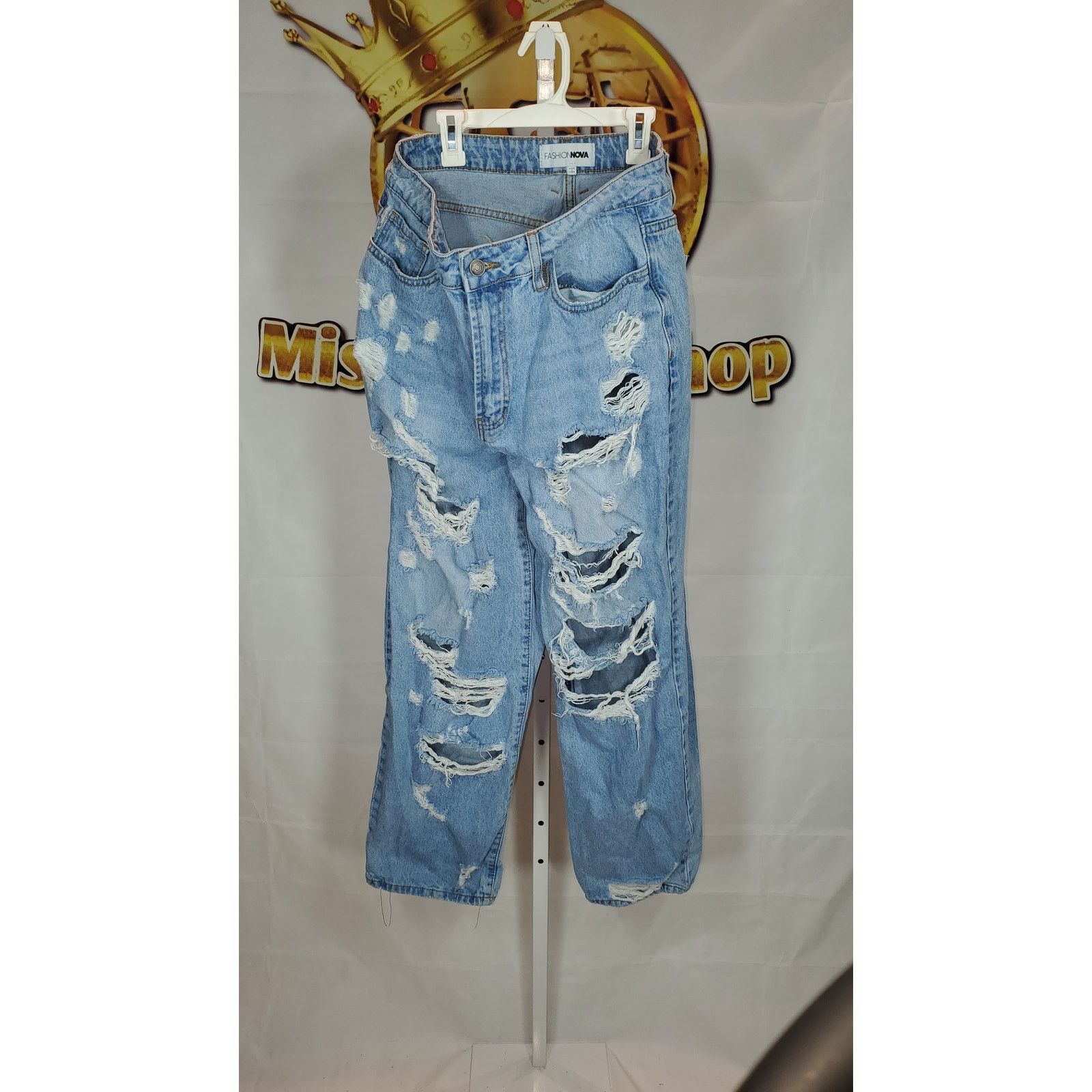Other Fashion Nova Women Blue Distressed Ripped Denim Jeans 13 Size 36" / US 14 / IT 50 - 6 Thumbnail