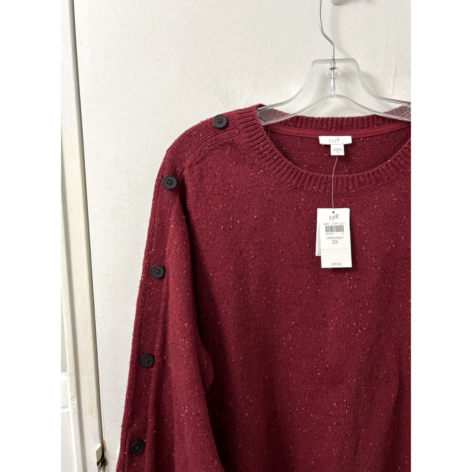 Vintage VINTAGE J Jill Sweater Womens 2X Red Tweed Knit Button Sleeve Cotton L/S NWT 9 MSRP Size XXL / US 16-18 / IT 52-54 - 4 Thumbnail