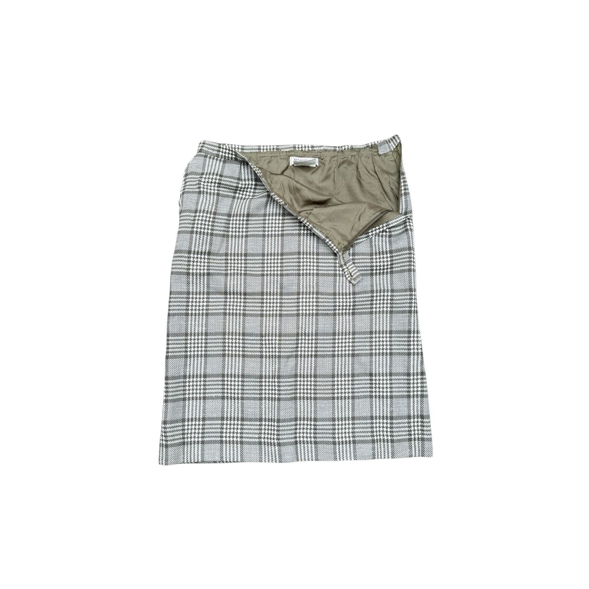 Yves Saint Laurent Brown Beige Checkered Skirt Suit Size L / US 10 / IT 46 - 7 Thumbnail