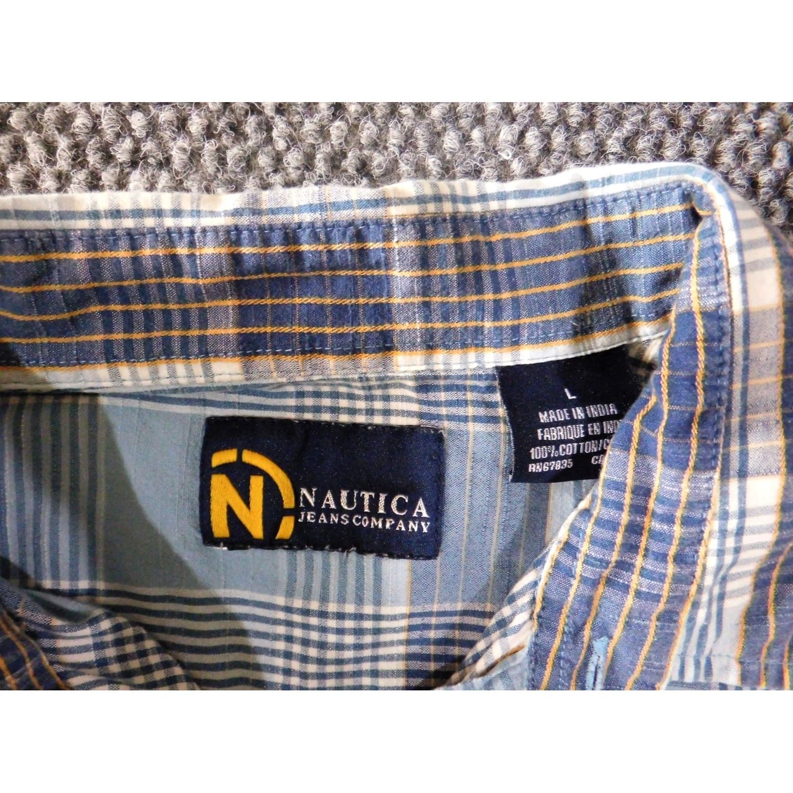 Nautica Nautica Shirt Button-Up Plaid Blue Short Sleeve Casual Mens L Regular Cotton Knit Button-Down Collar Size US L / EU 52-54 / 3 - 5 Thumbnail