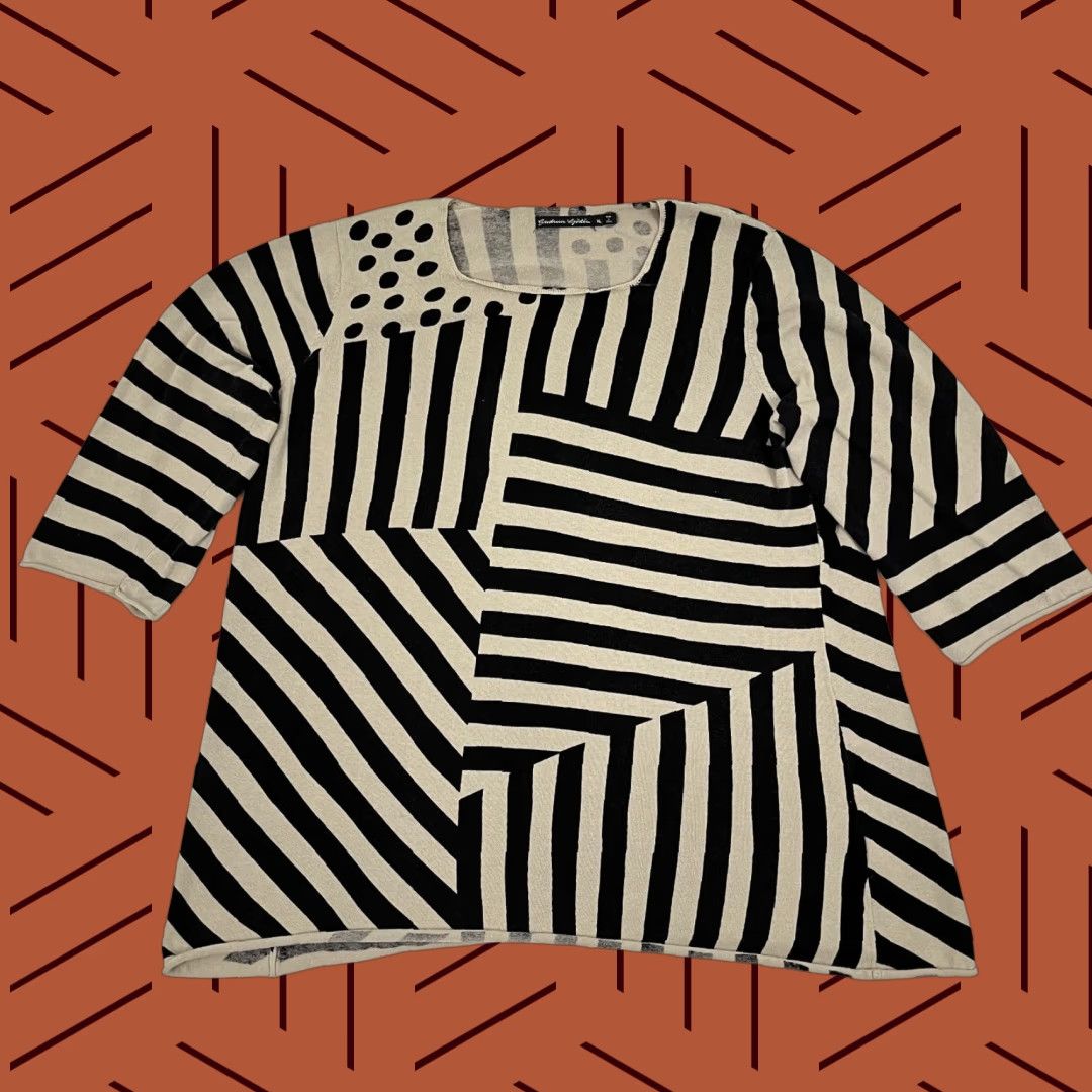 Gudrun Sjoden Sweater Womens XL Brown Black Stripe Abstract Artsy Organic Cotton