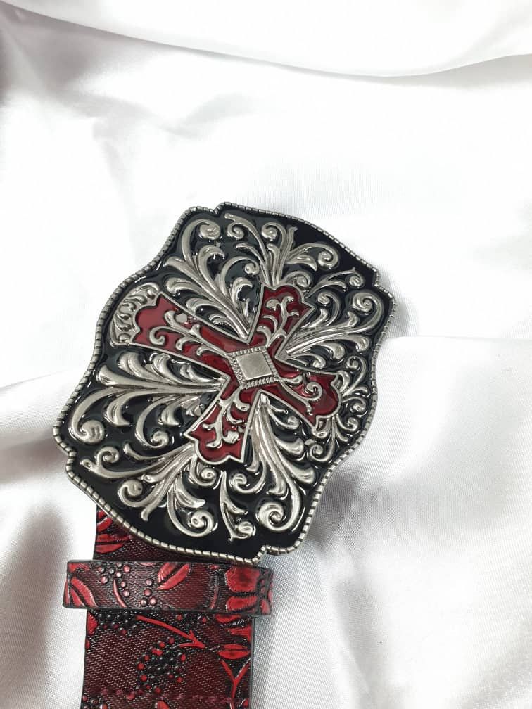 Japanese Brand 💥Cross burgendy flower art streetwear belt Size ONE SIZE - 6 Thumbnail