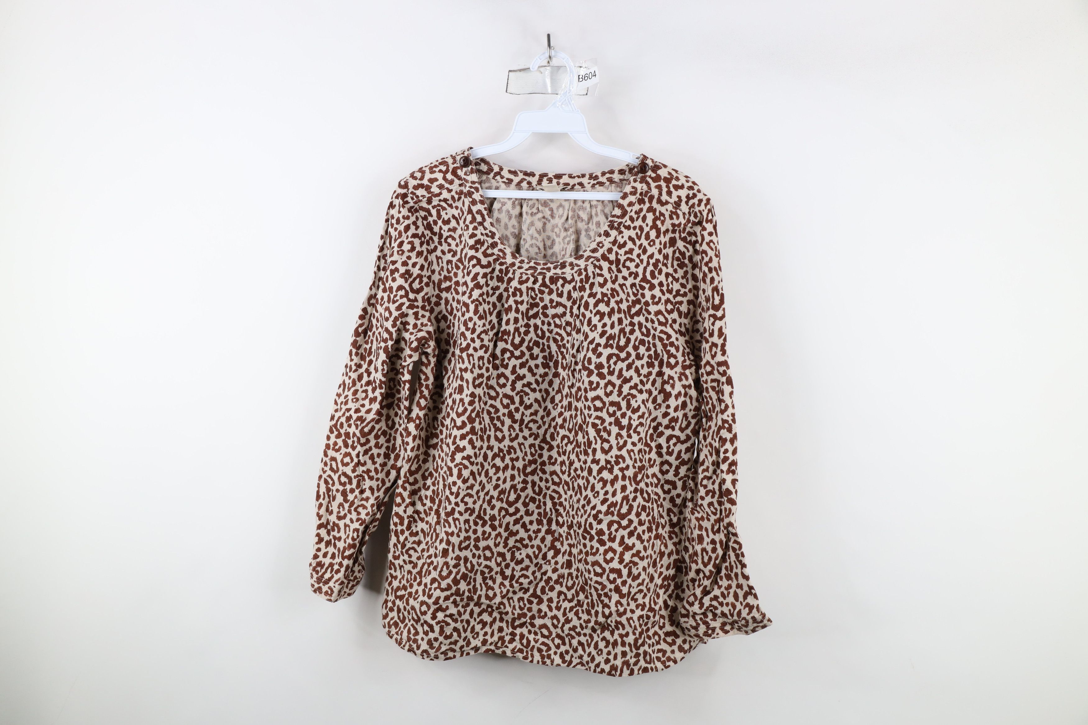 J.Crew × Vintage J Crew Leopard Print Linen Long Sleeve Blouse Shirt Top Size L / US 10 / IT 46 - 1 Thumbnail