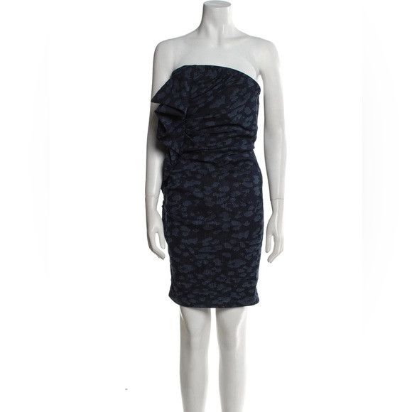 Lanvin LANVIN Paris strapless denim animal print ruffle front dress Size M / US 6-8 / IT 42-44 - 2 Thumbnail