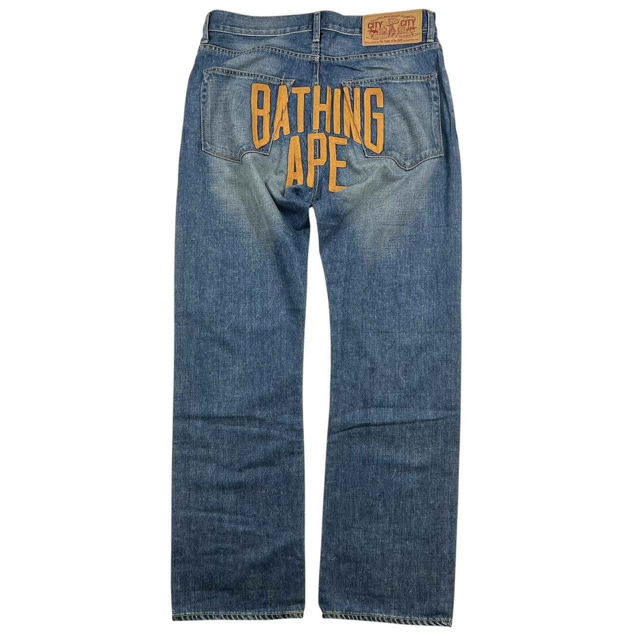Bape Vintage 2000s Bape Spellout Embroidered Jeans - Waist: 34” Size US 34 / EU 50 - 1 Thumbnail