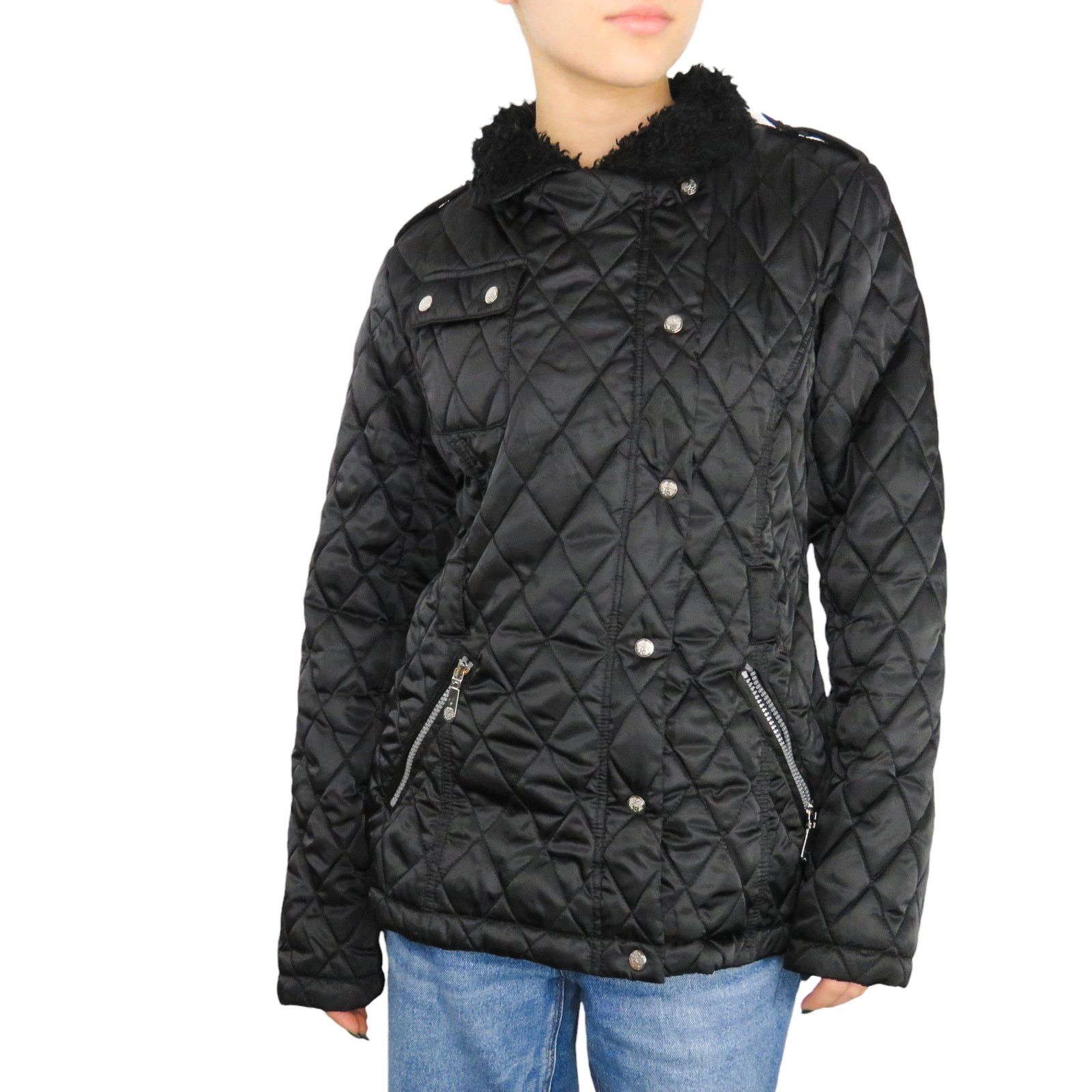 Designer × Vince Camuto Vince Camuto Black Quilted Coat Fur Hood Small Classic Size S / US 4 / IT 40 - 1 Thumbnail