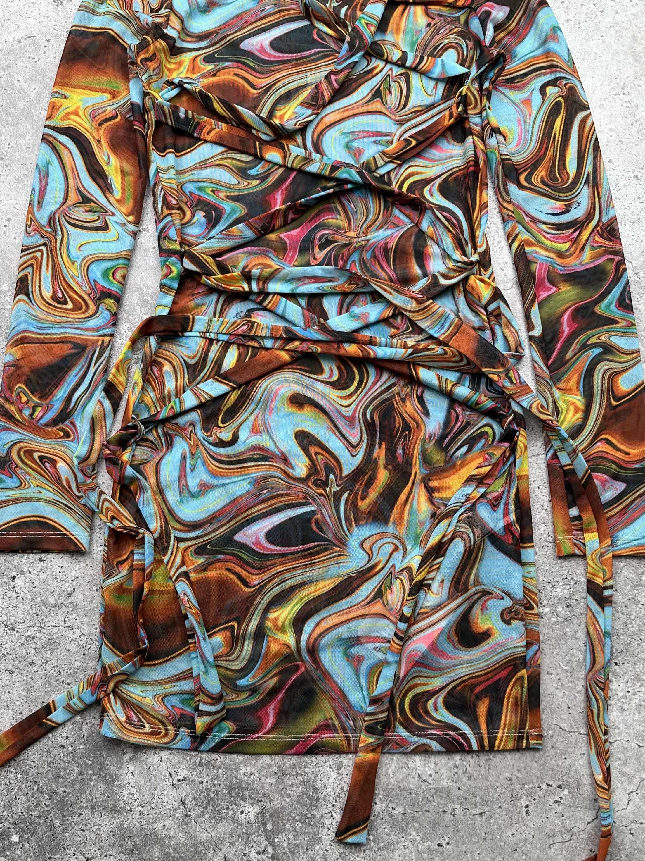 Japanese Brand Printed Dress C205(V382) Size M / US 6-8 / IT 42-44 - 3 Thumbnail