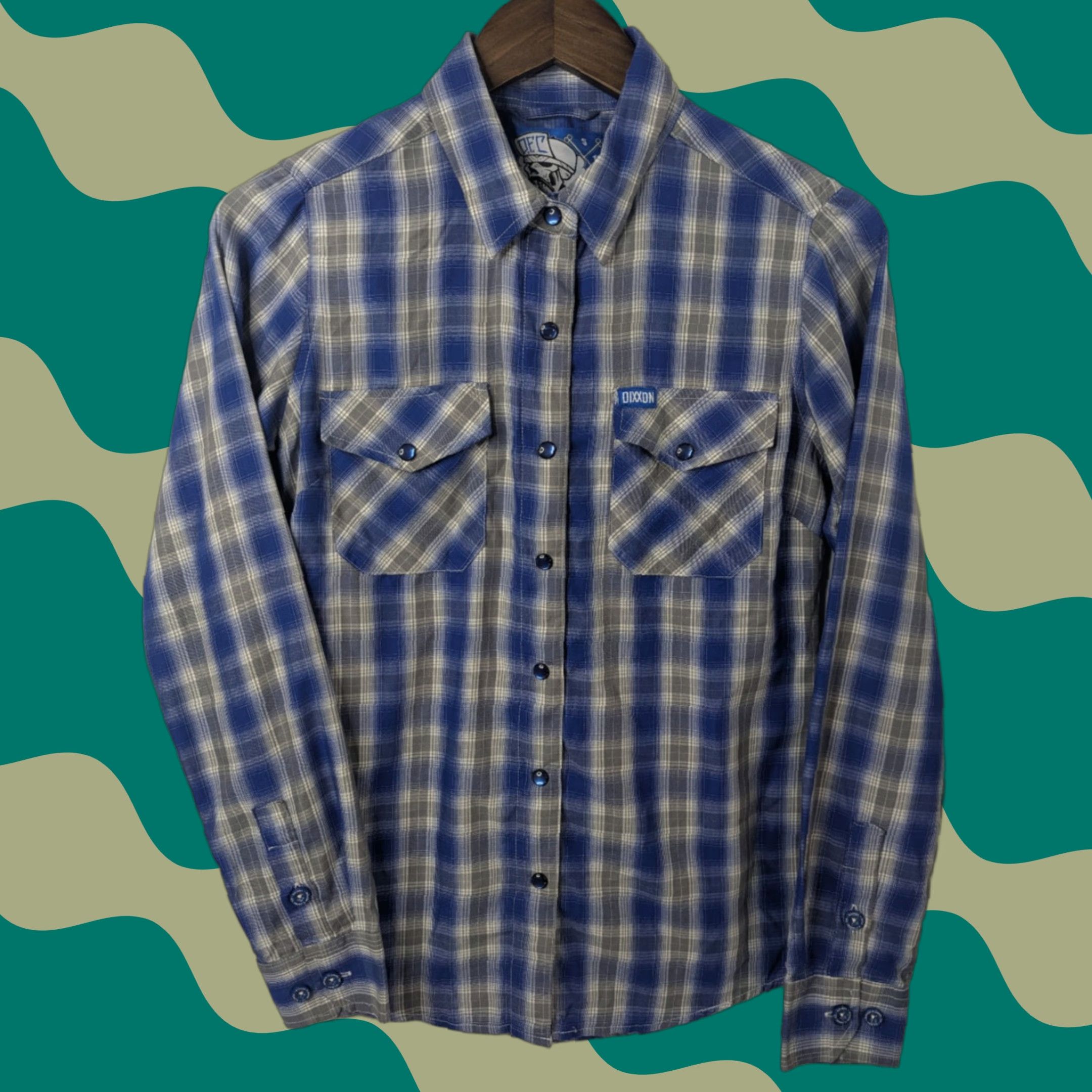 CO Dixxon Shirt Women's S Blue Button-Up Plaid Bamboo Satin Pearl Snap Long Sleeve Size S / US 4 / IT 40 - 1 Thumbnail
