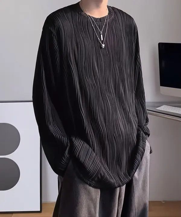 Japanese Brand Hazuki x Gotoh Black Striped Pleated Long Sleeve Pullover Size US L / EU 52-54 / 3 - 2 Thumbnail