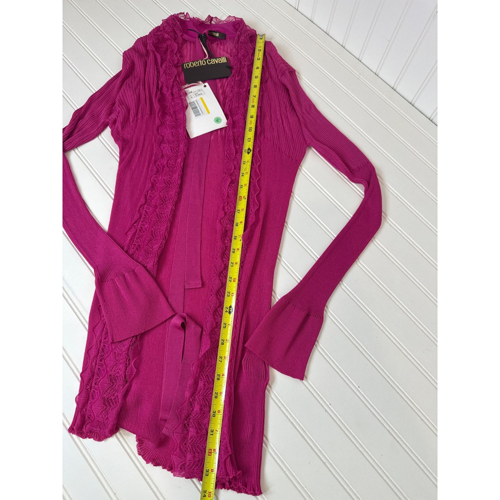 Roberto Cavalli Roberto Cavalli Knitwear Fuchsia Ribbed Open Cardigan L Size L / US 10 / IT 46 - 3 Thumbnail