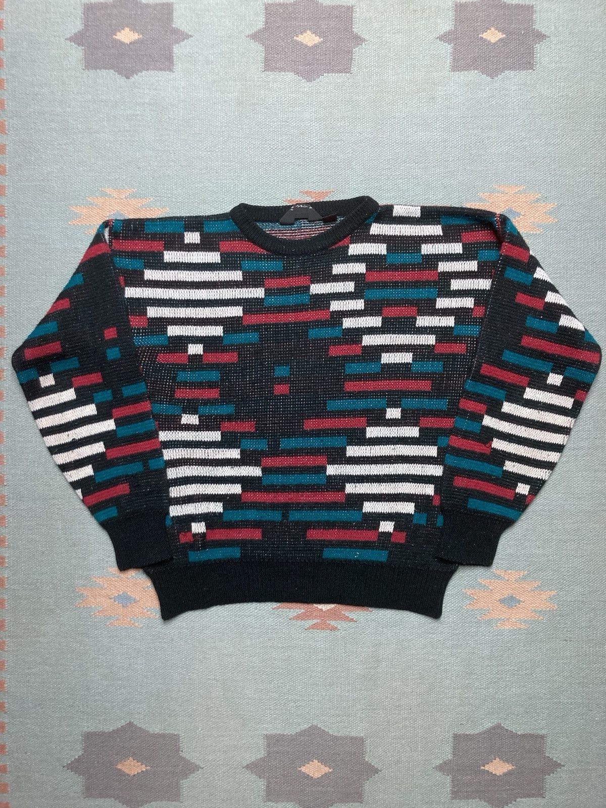 Vintage Vtg acrylic knit sweater geometric abstract pullover medium Size US M / EU 48-50 / 2 - 1 Thumbnail