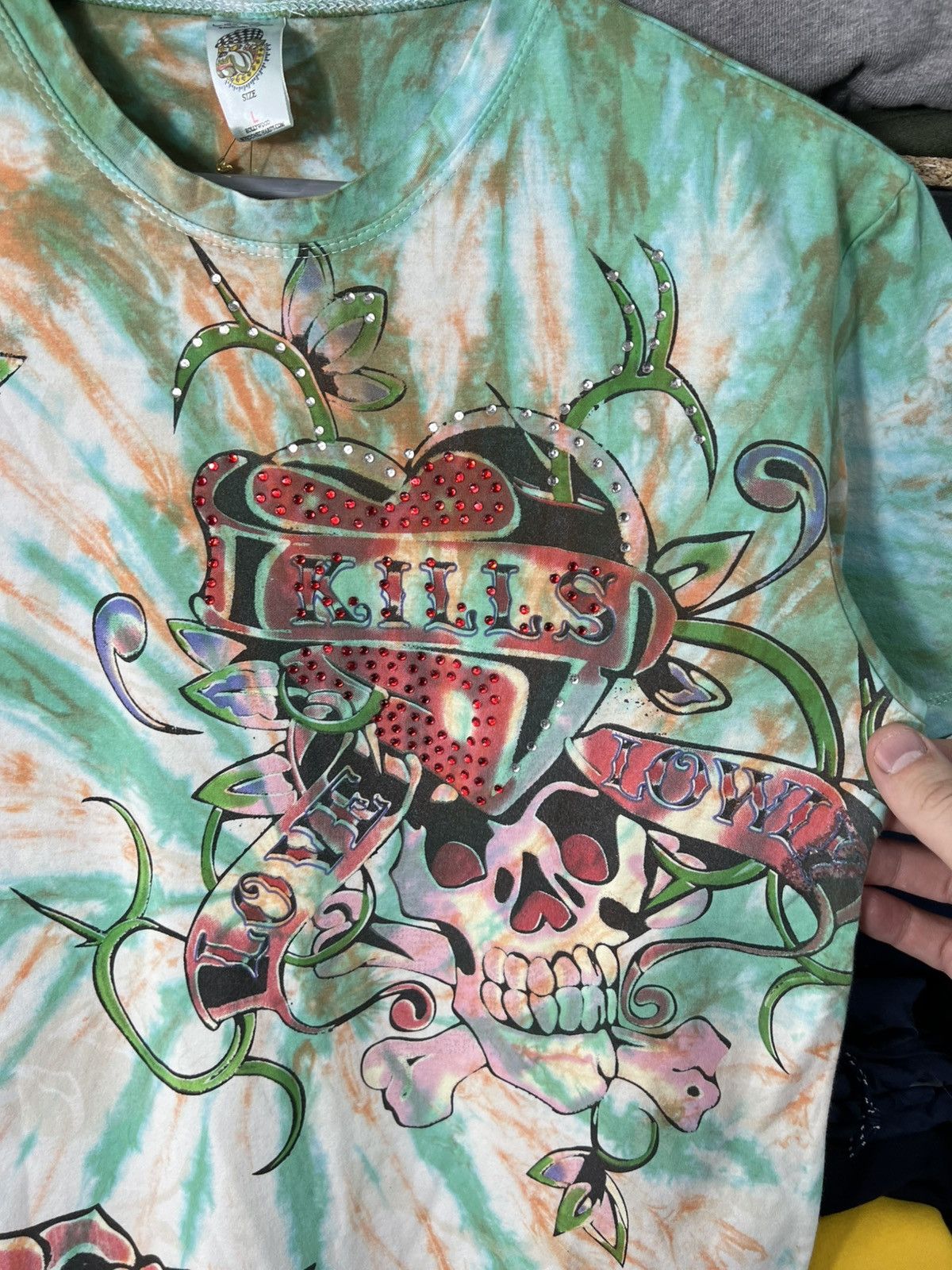 Ed Hardy Ed Hardy Love Kills Tie-Dye T-shirt Green/Orange Size L Size US L / EU 52-54 / 3 - 4 Thumbnail