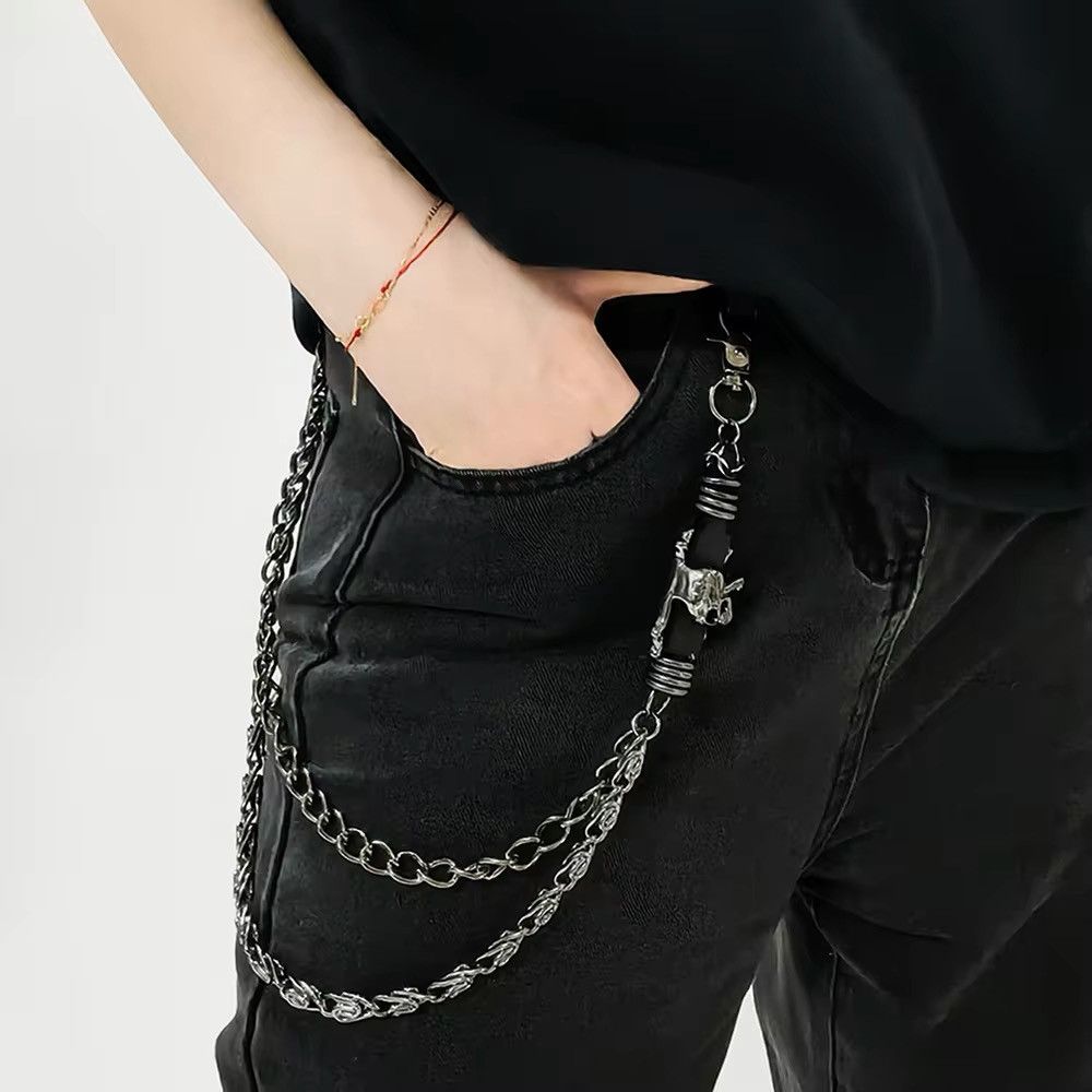 Jewelry x Skulls Dark Skull Double Layers Pants Skeleton Chain in Silver, Men's