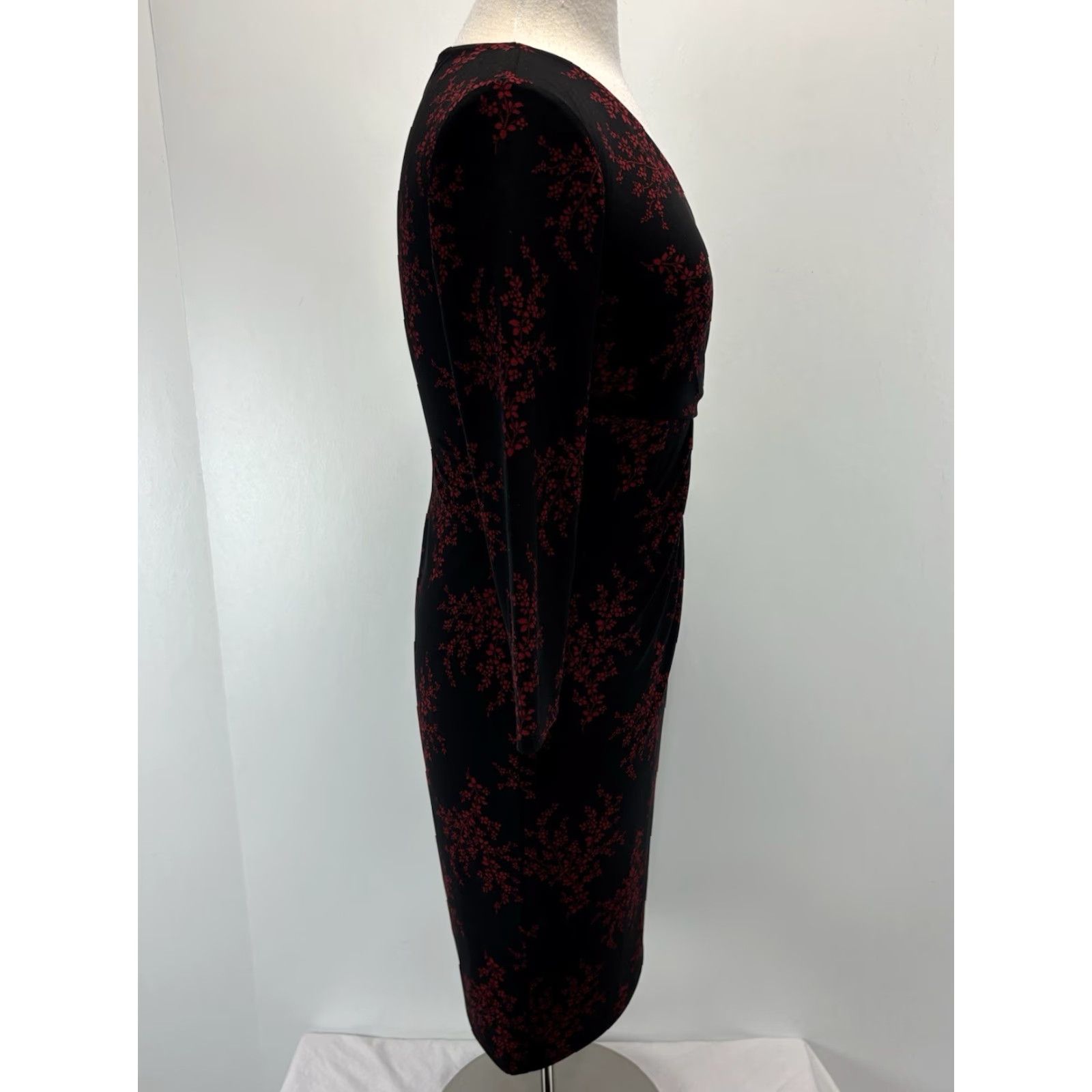 Ralph Lauren Lauren Ralph Lauren Dress Women’s 6 Black Floral Faux Wrap 3/4 Sleeve Knee Length V-Neck Stretch Jersey Classic Wrap Dress Women Mens? Size M / US 6-8 / IT 42-44 - 4 Thumbnail