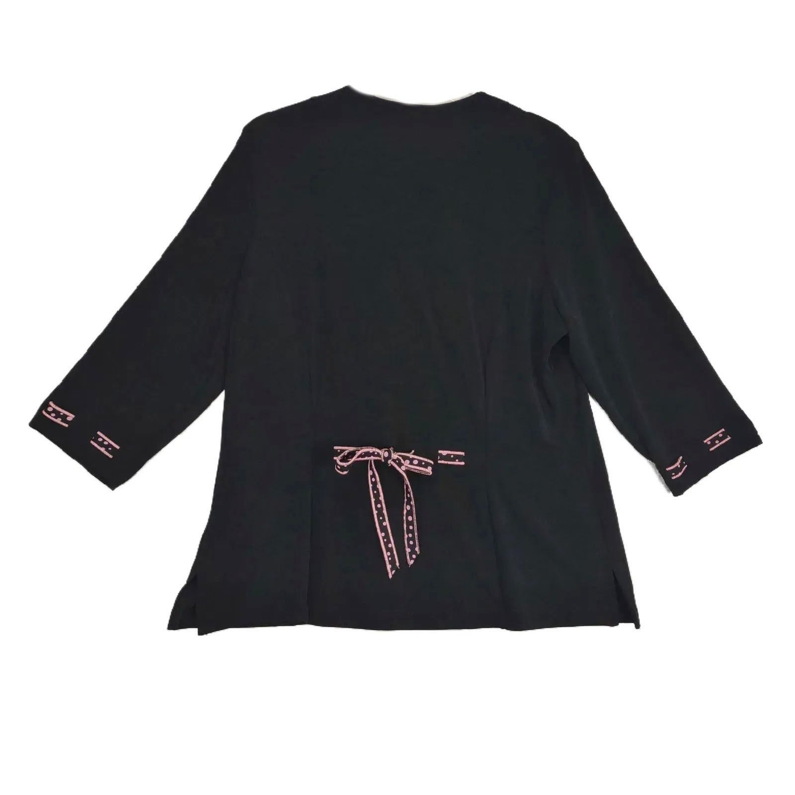Other NWT Picadilly Sz L Black Pink Ribbon Trim 1-Button Cardigan Size L / US 10 / IT 46 - 2 Thumbnail