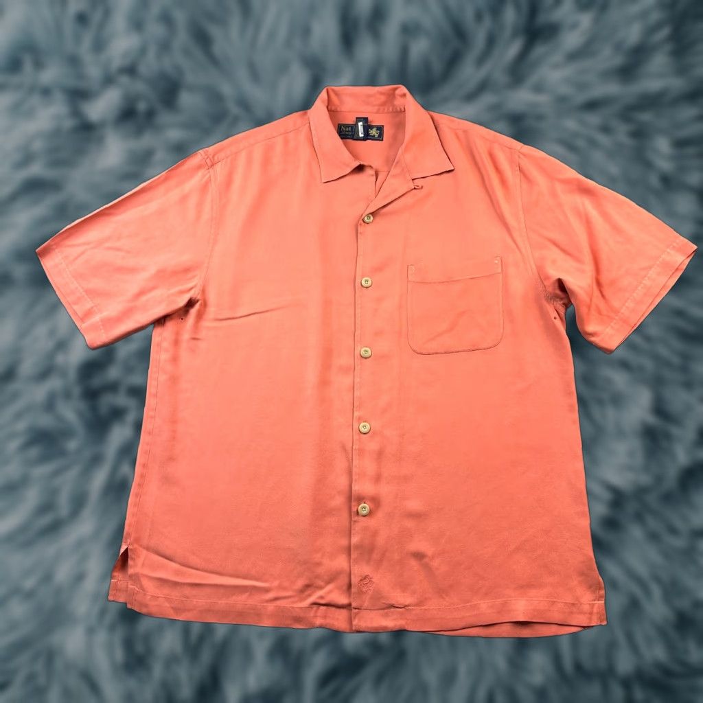 Nat Nast Nat Nast Shirt Mens Medium Orange Silk Camp Casual Bowling Size US M / EU 48-50 / 2 - 1 Thumbnail