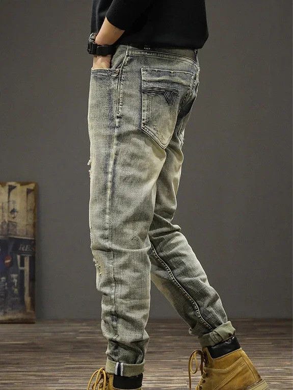 Japanese Brand × Jean Skinny Vintage Rip Torn Korean Fashion Jeans Size US 33 - 2 Thumbnail