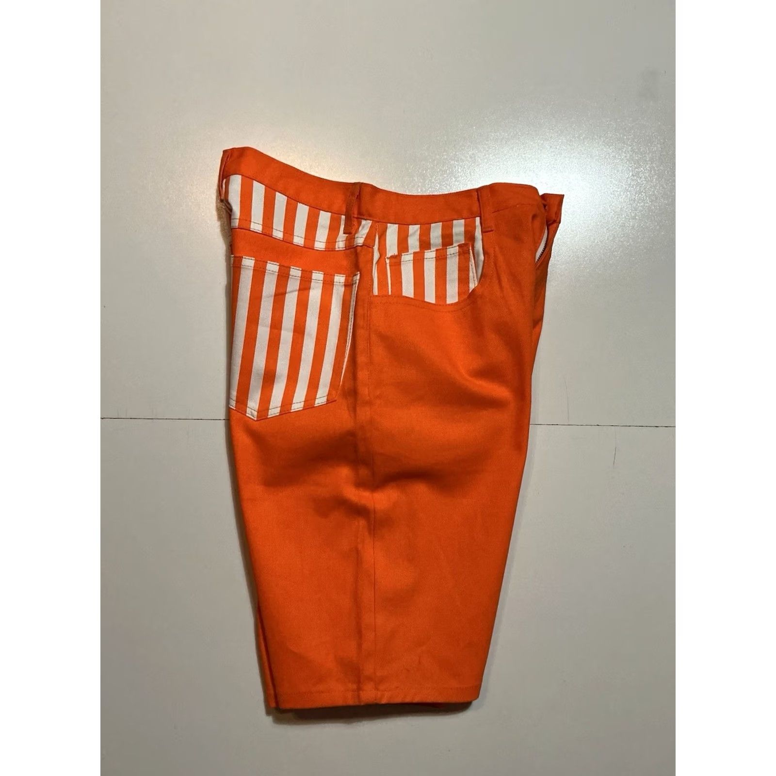 Vintage VINTAGE C’est Toi Denim Shorts Orange Striped Jean Shorts Sz S Unisex Fit 1990s Made In USA Men Women Boys Girls Size US 29 - 2 Thumbnail