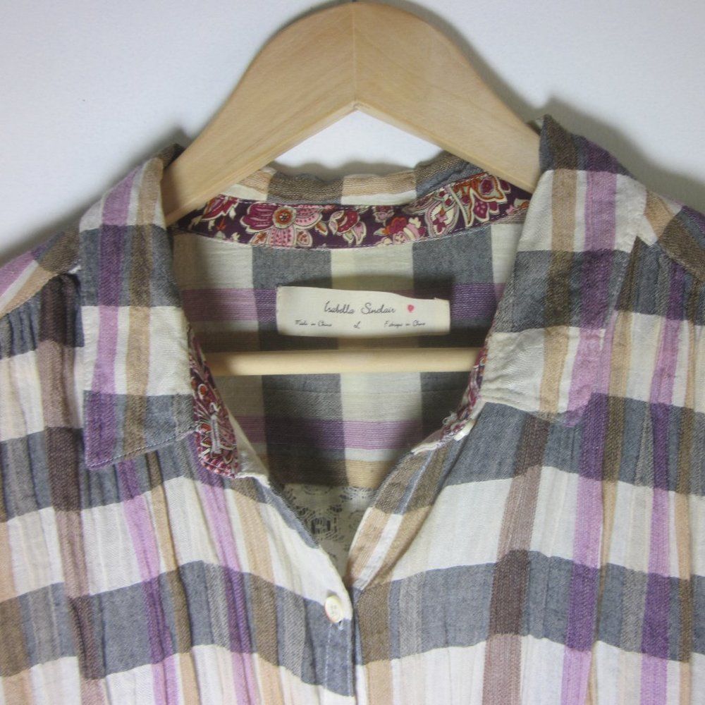 Anthony Sinclair Isabella Sinclair Attay Button Up Shirt Size L Lace Back Plaid Roll Tab Sleeve Size L / US 10 / IT 46 - 7 Thumbnail
