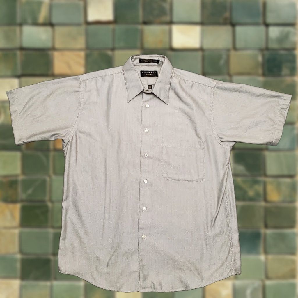 Vintage Essante Shirt Men Medium Beige 15.5 Herringbone Cotton Blend Casual Short Sleeve Button-Up Size US L / EU 52-54 / 3 - 1 Thumbnail