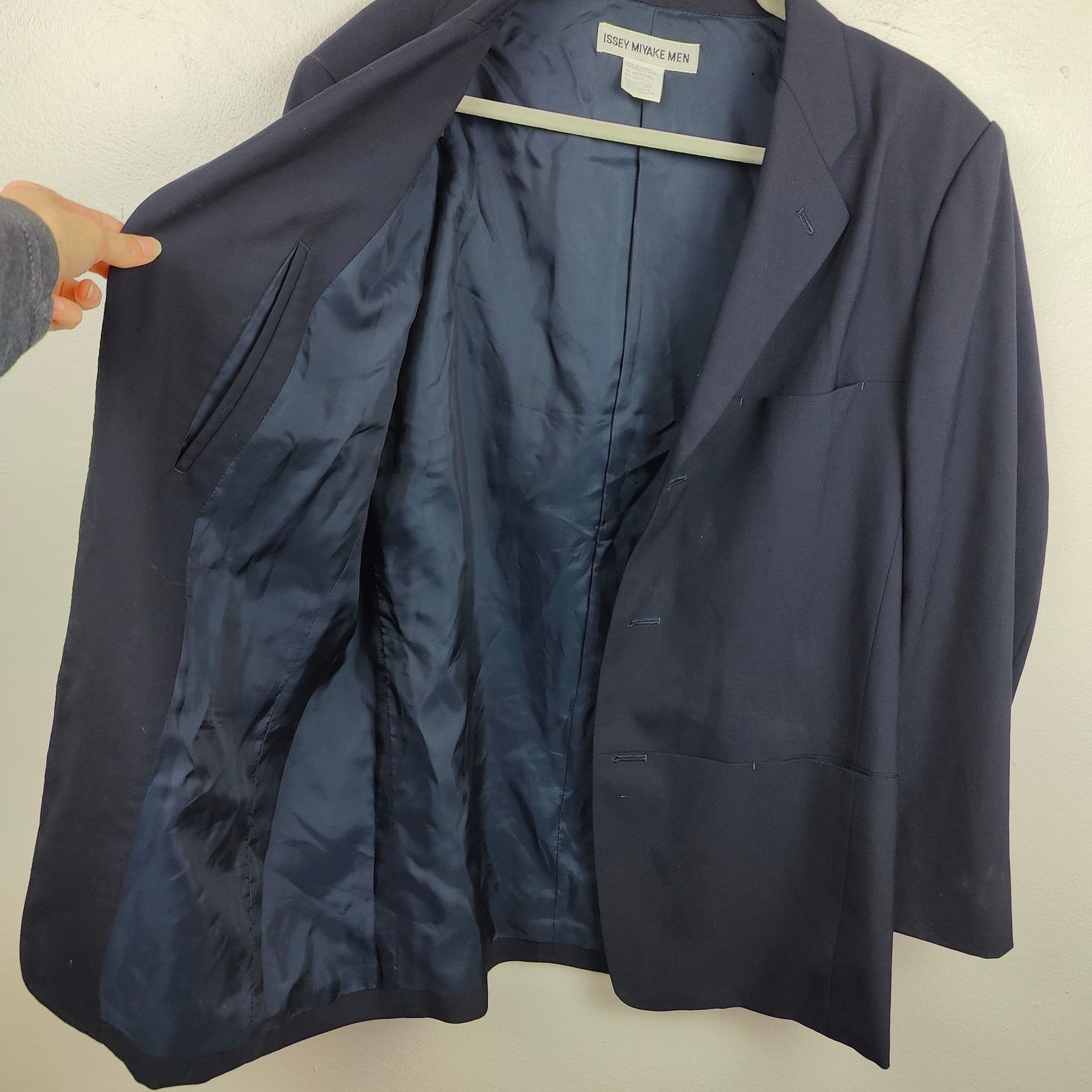 Issey Miyake Vintage Issey Miyake Men Blazer Large 3 Navy Blue 100% Wool Size US L / EU 52-54 / 3 - 4 Thumbnail