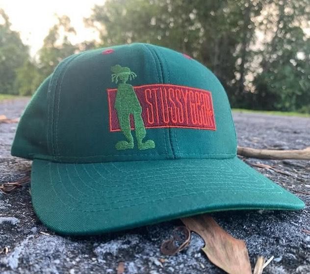 Stüssy 90s green cap Vintage 90's Stussy Black Green Logo Made In USA Snapback
