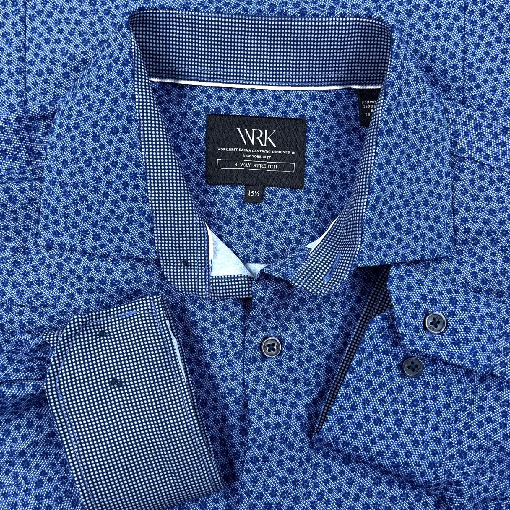 Vintage WRK Shirt Men 15.5 Medium Blue Floral Button Up Performance Flip Cuff Size US L / EU 52-54 / 3 - 2 Thumbnail