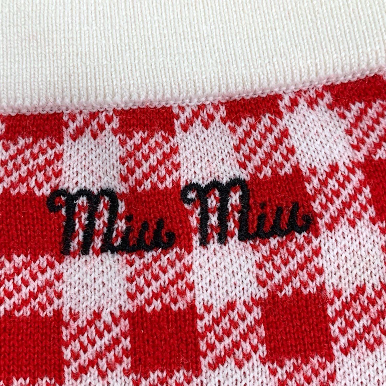 Miu Miu Miu Miu Red & White Checkered Cotton Knit High-Waisted Short Size 40" / US 18 - 6 Thumbnail