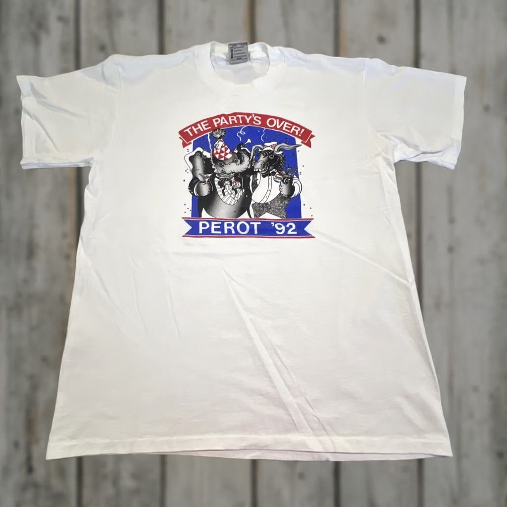 Vintage VINTAGE Perot ‘92 Tshirt 1992 The Party’s Over Single Stitch White XL GOP Democratic Size US XL / EU 56 / 4 - 1 Thumbnail