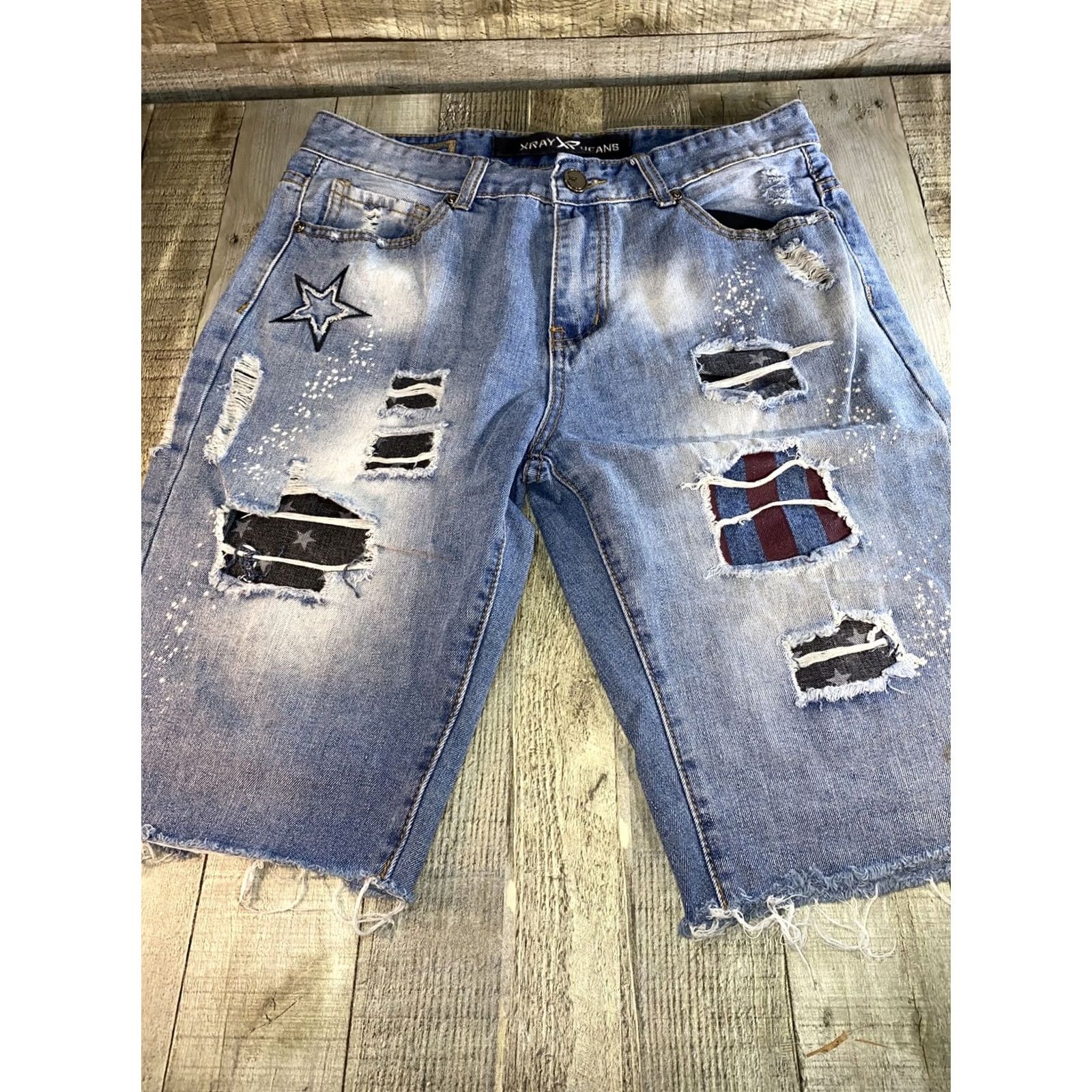 Vintage XRAY Jeans Bermuda Shorts Slim 34 Mens Blue Distressed 5-Pocket Cotton Blend Spandex Size US 34 / EU 50 - 2 Thumbnail