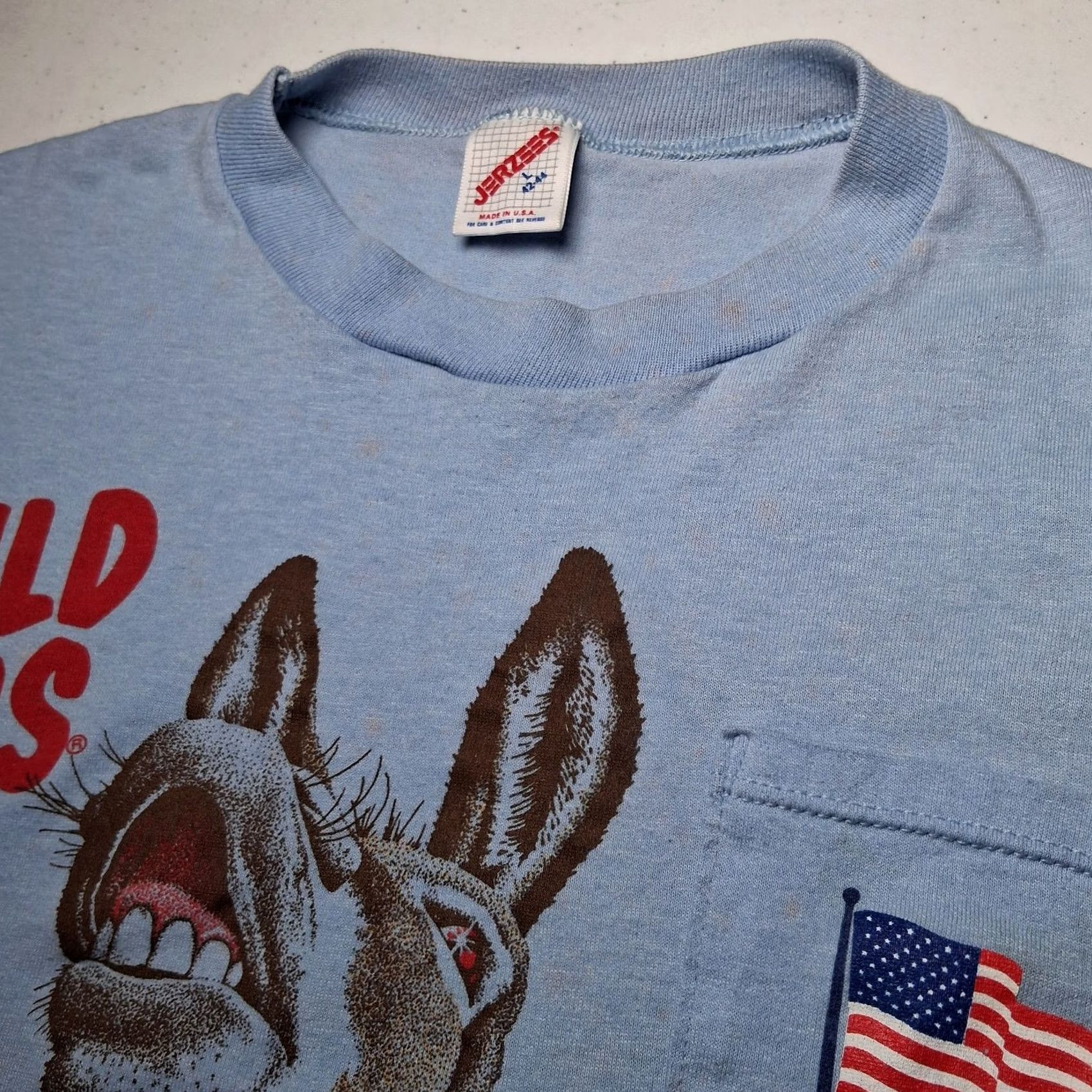 Jerzees VINTAGE Democrat T Shirt Large Blue Donkey USA Flag Patriotic Funny READ | JERZEES | Men | Cotton Blend | Short Sleeve | Crew Neck | Vintage Yes Size US L / EU 52-54 / 3 - 7 Thumbnail