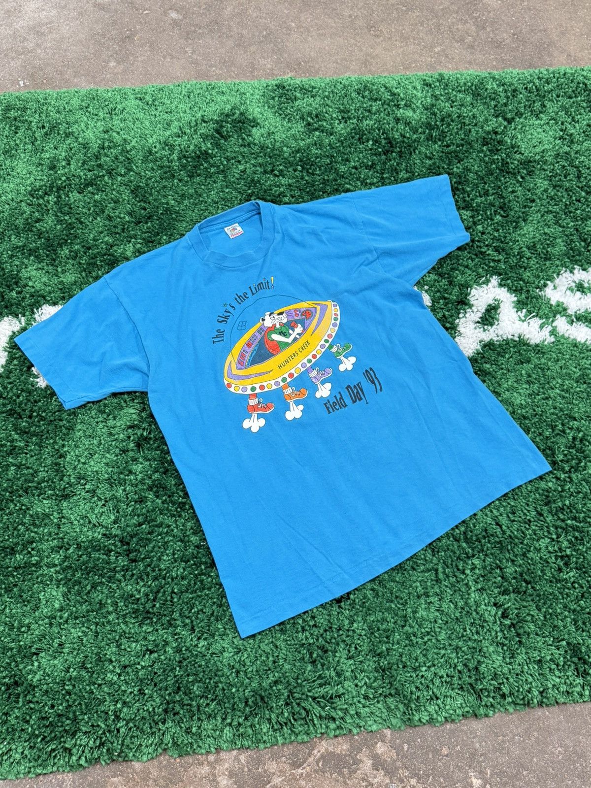 Fruit Of The Loom × Vintage Vintage 1993 Flying Saucer Cartoon Panther Tee Blue XL 90s Size US XL / EU 56 / 4 - 2 Thumbnail