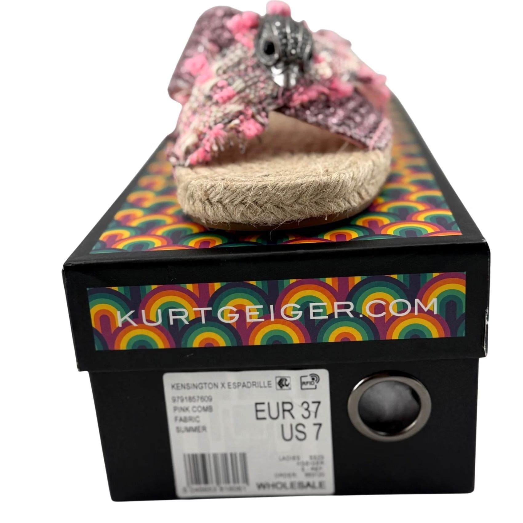 Kurt Geiger Kurt Geiger Womens Sandal Pink Tweed Espadrille Slide 7 Kensington X Eagle Head Size US 7 / IT 37 - 3 Thumbnail