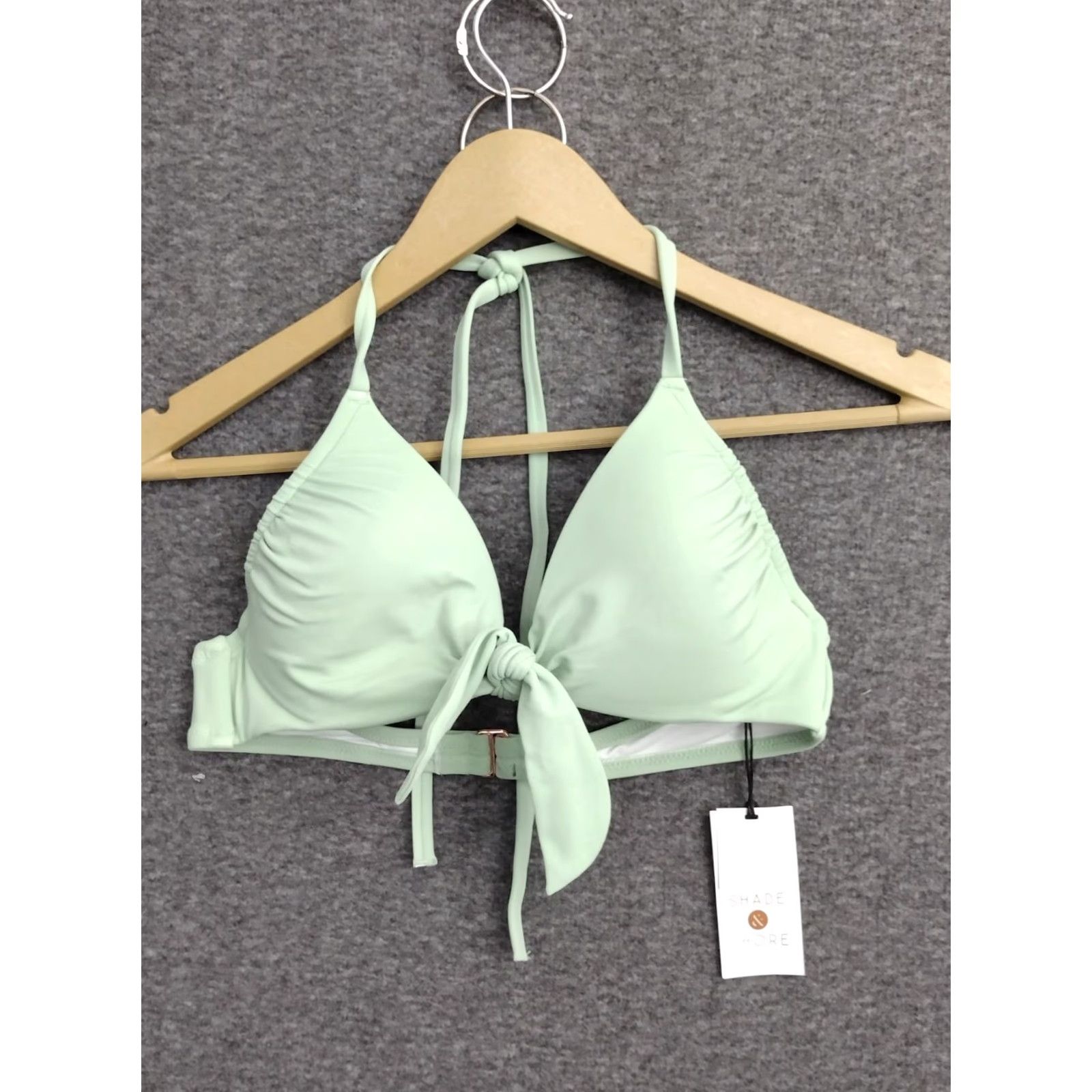 Vintage Shade & Shore Bikini Top Shirt Women 32B Green Front Tie Spaghetti Padded Lined Nylon Polyester Spandex Beach 90s Style Mens Womens Size XXS / US 00 / IT 34 - 2 Thumbnail