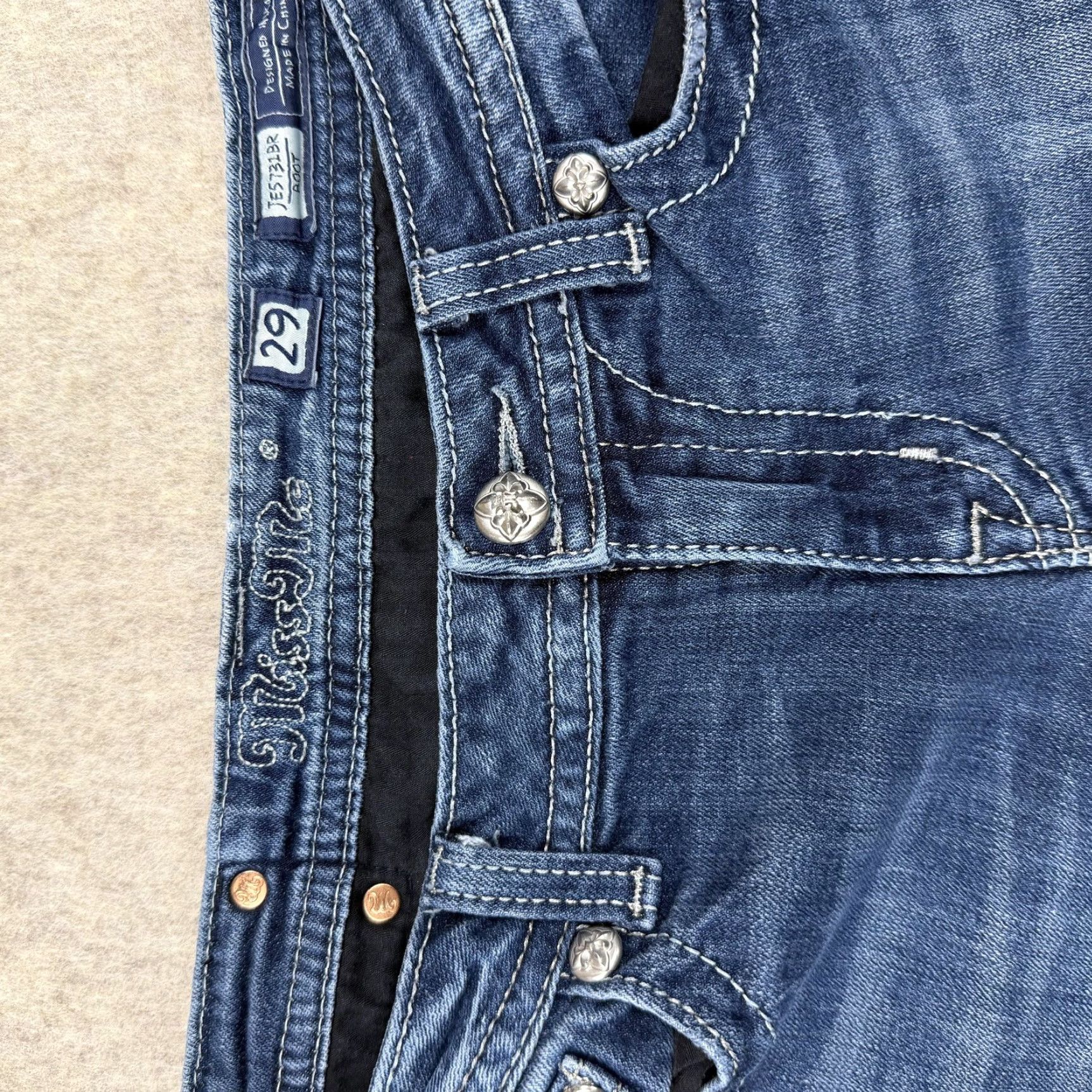 Miss Me Miss Me Jeans Womens 29 Blue Bootcut Sequin Rhinestone Flap Pockets JES731BR Size 29" - 4 Thumbnail