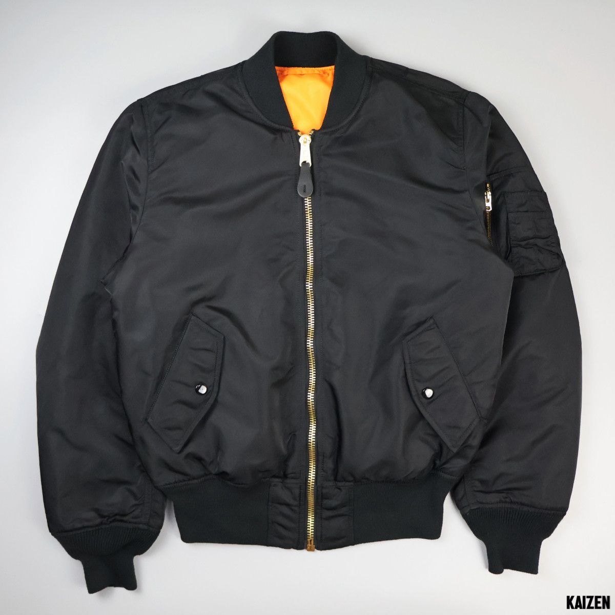 image of Alpha Industries - Ma-1 Reversible Bomber Jacket in Black/Orange, Men's (Size Small)