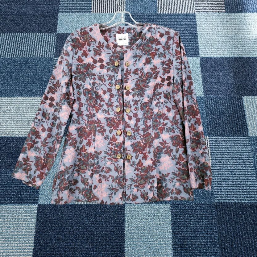Vintage Leslie Fay Jacket Purple Floral Button Up Buttoned Long Sleeve Womens S Small Size S / US 4 / IT 40 - 1 Thumbnail